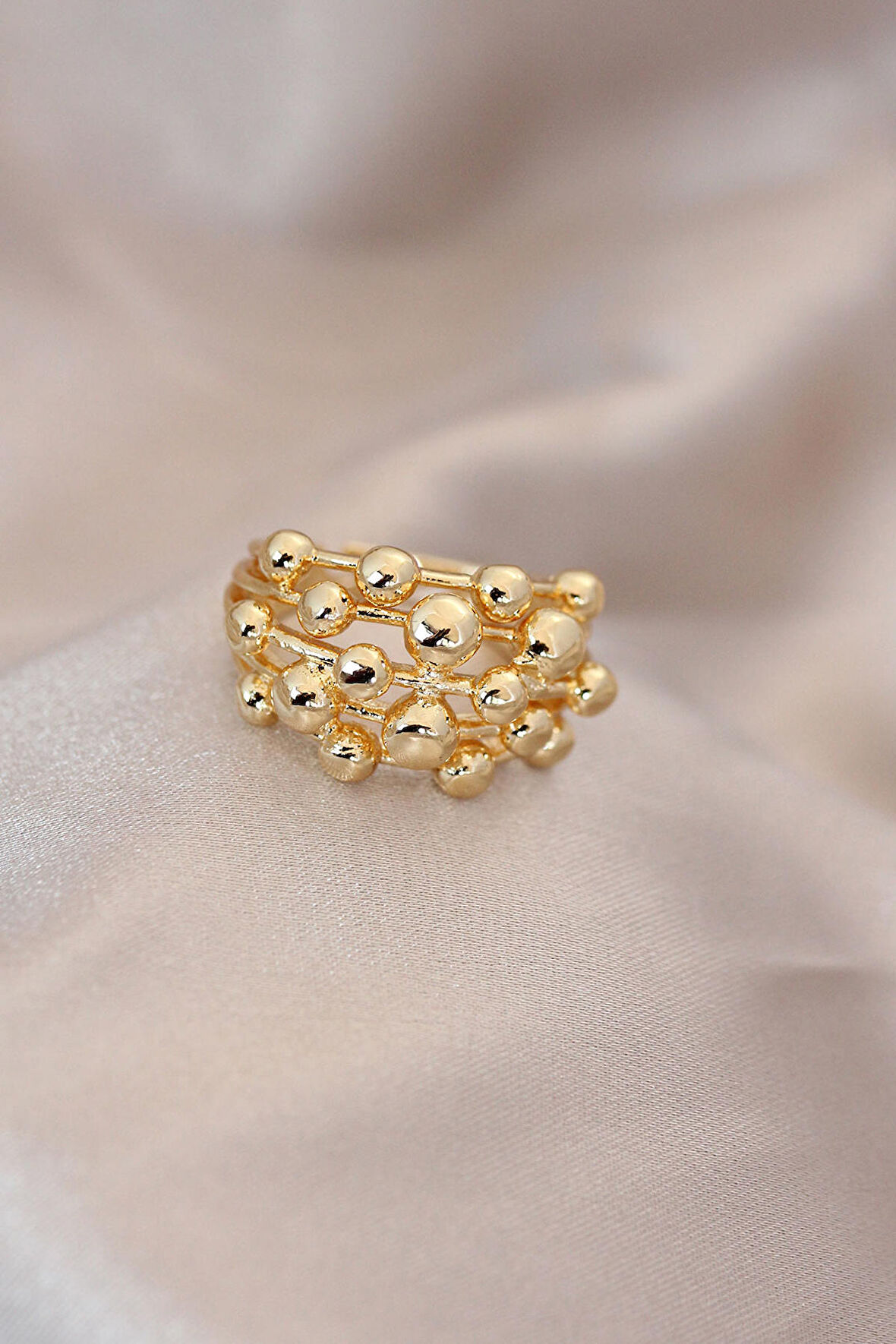STİLLOVE Ayarlamalı Gold Renk Metal Bombeli Boluncuk Model Yüzük