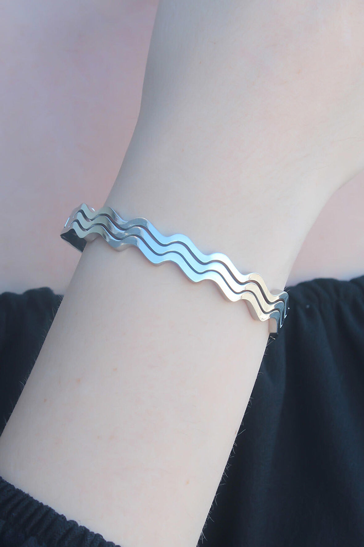 STİLLOVE 316L Kararmaz Çelik Gümüş Renk Dalga Model Kelepçe Kadın Bileklik