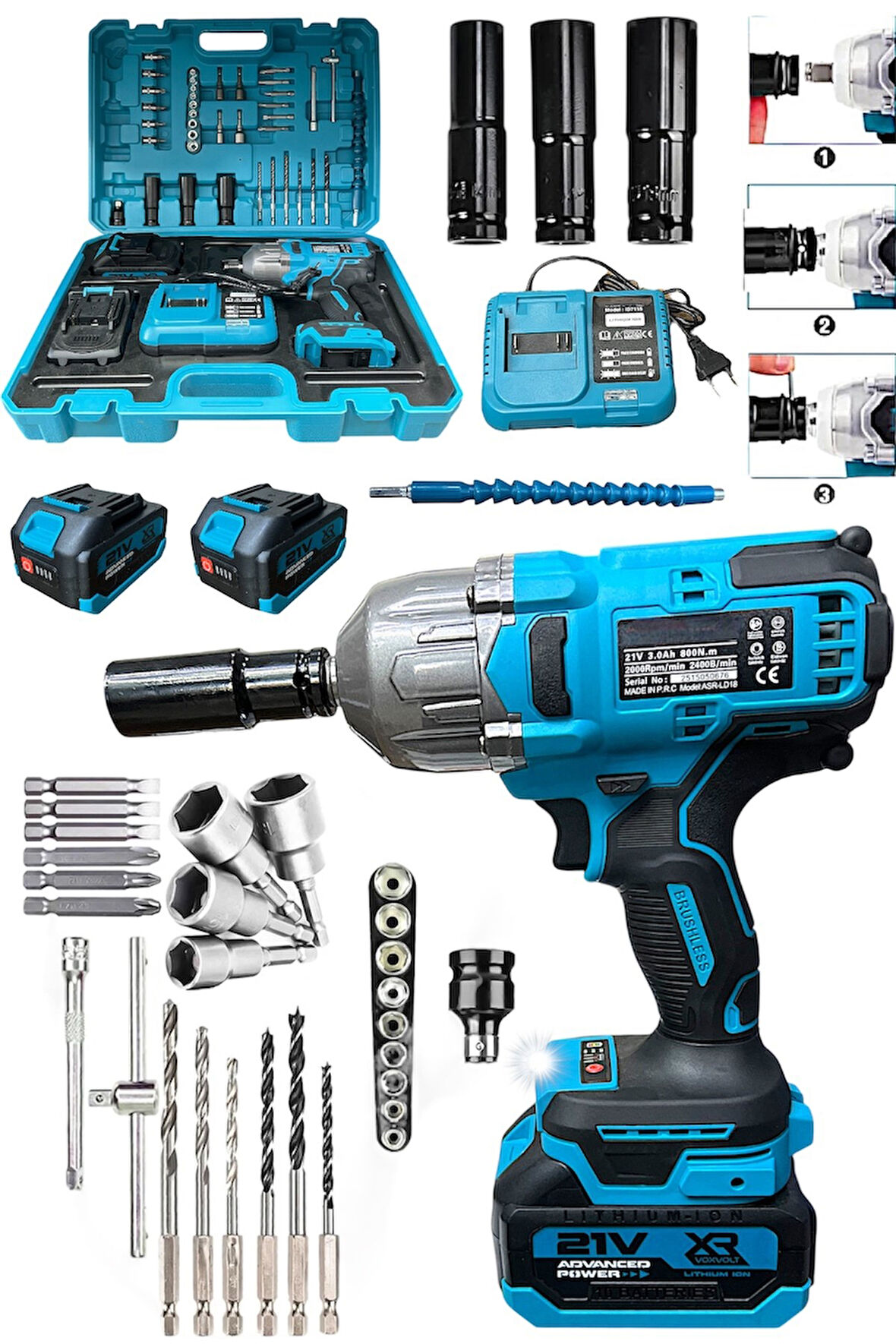 21 V 3.0 Ah Akülü Somun Bijon Sökme Takma Sıkma Matkap Kömürsüz Akülü Vidalama 800 Tork 10 Pilli Akü