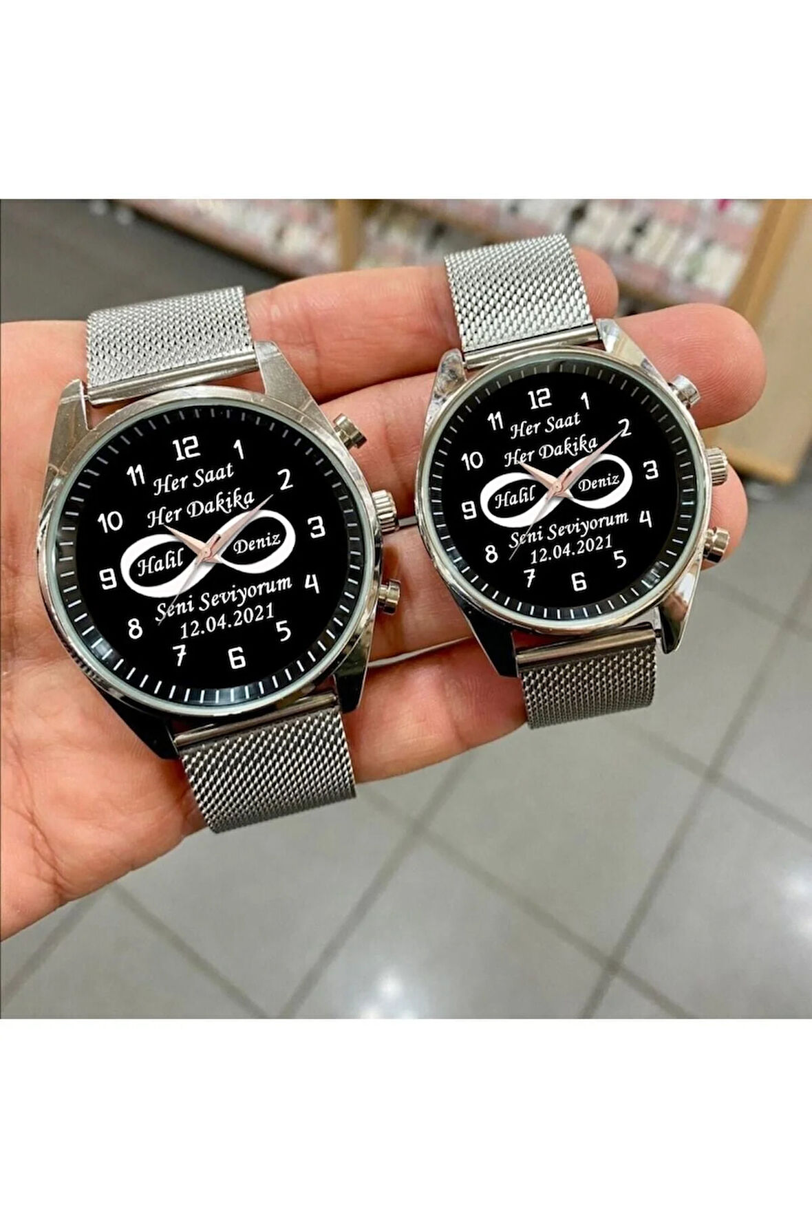 Çift Saatleri Her Saat Her Dakika Seni Seviyorum Isim Ve Tarih Yazılı Sevgililer Günü Hediyesi