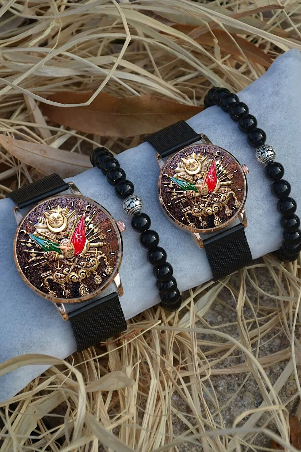 Çift Saatleri Sevgili Saati Renkli Osmanlı Tuğrası Çift Kol Saatleri