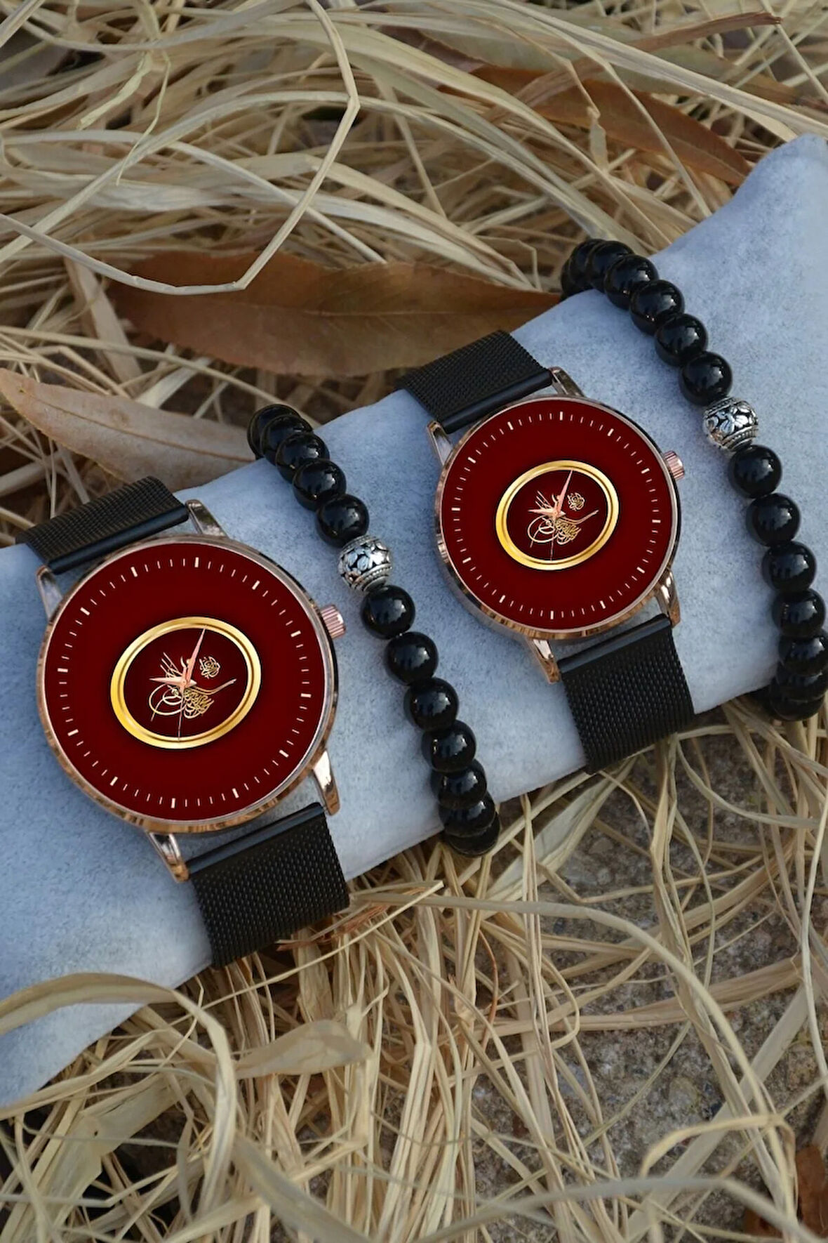 Çift Saatleri Sevgili Saati Kırmızı Osmanlı Tuğrası Çift Kol Saatleri