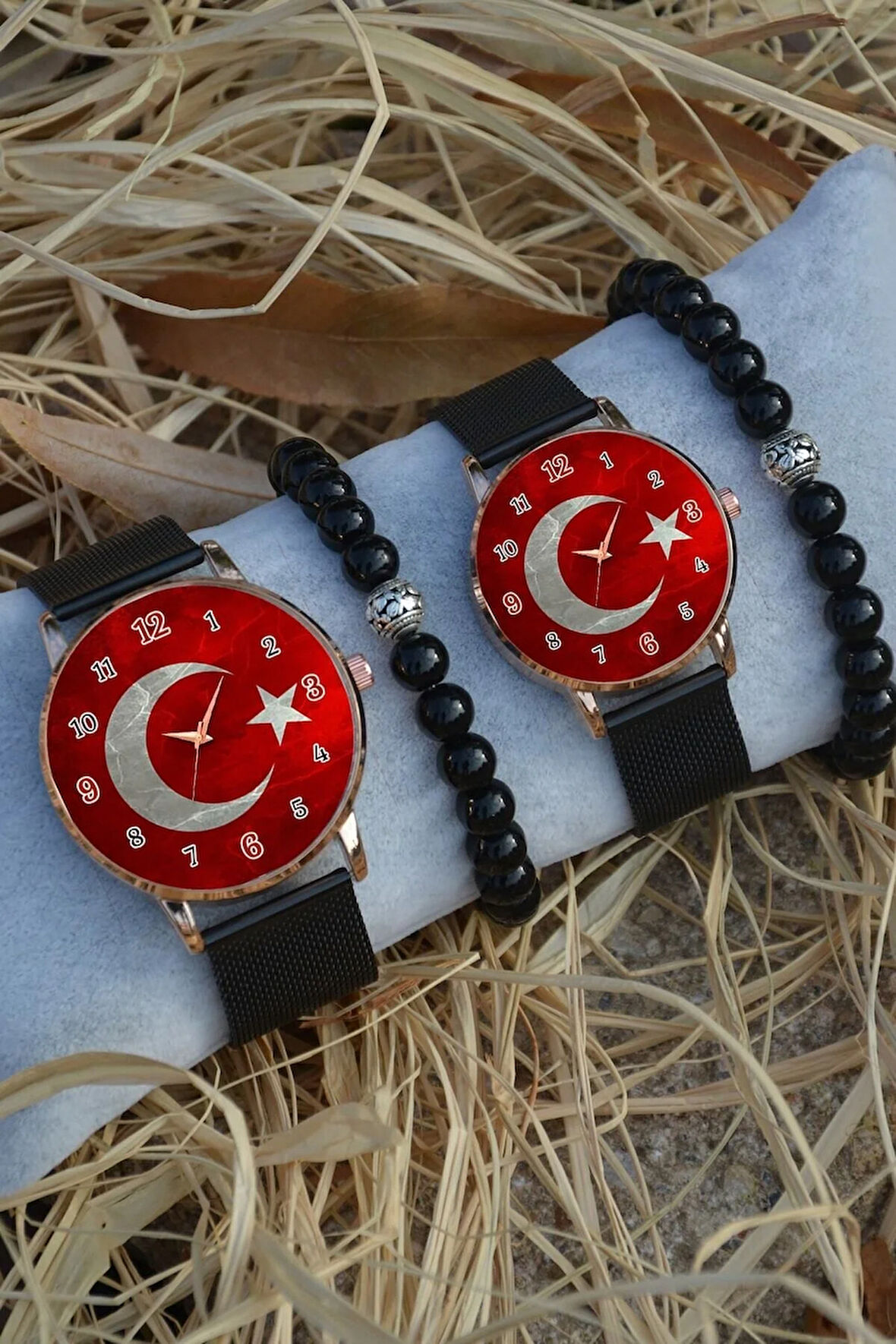 Çift Saatleri Sevgili Saati Türk Bayrağı Tasarımlı Çift Kol Saatleri