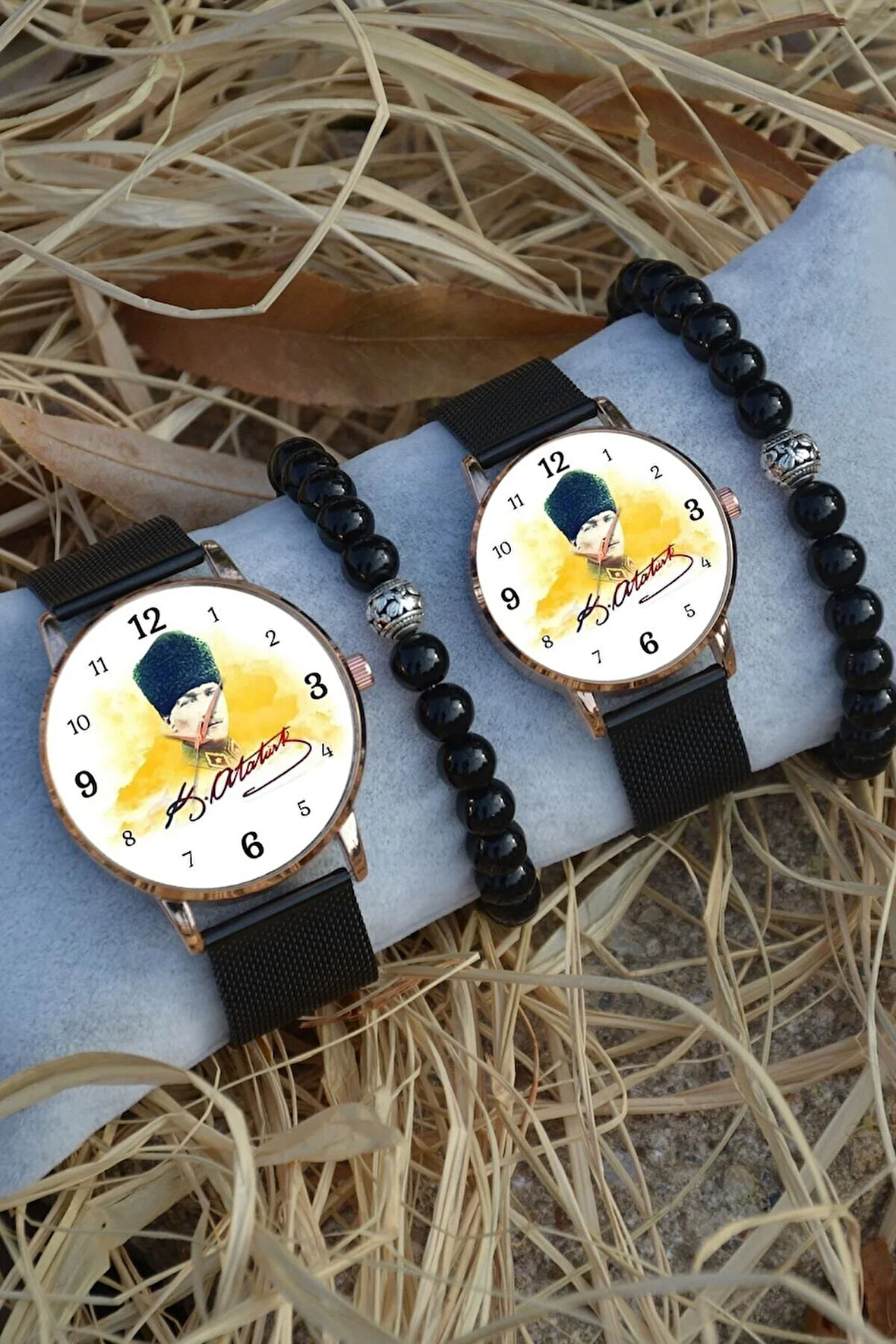 Çift Saatleri Sevgili Saati Atatürk Fotoğraflı ve İmzalı Çift Kol Saatleri