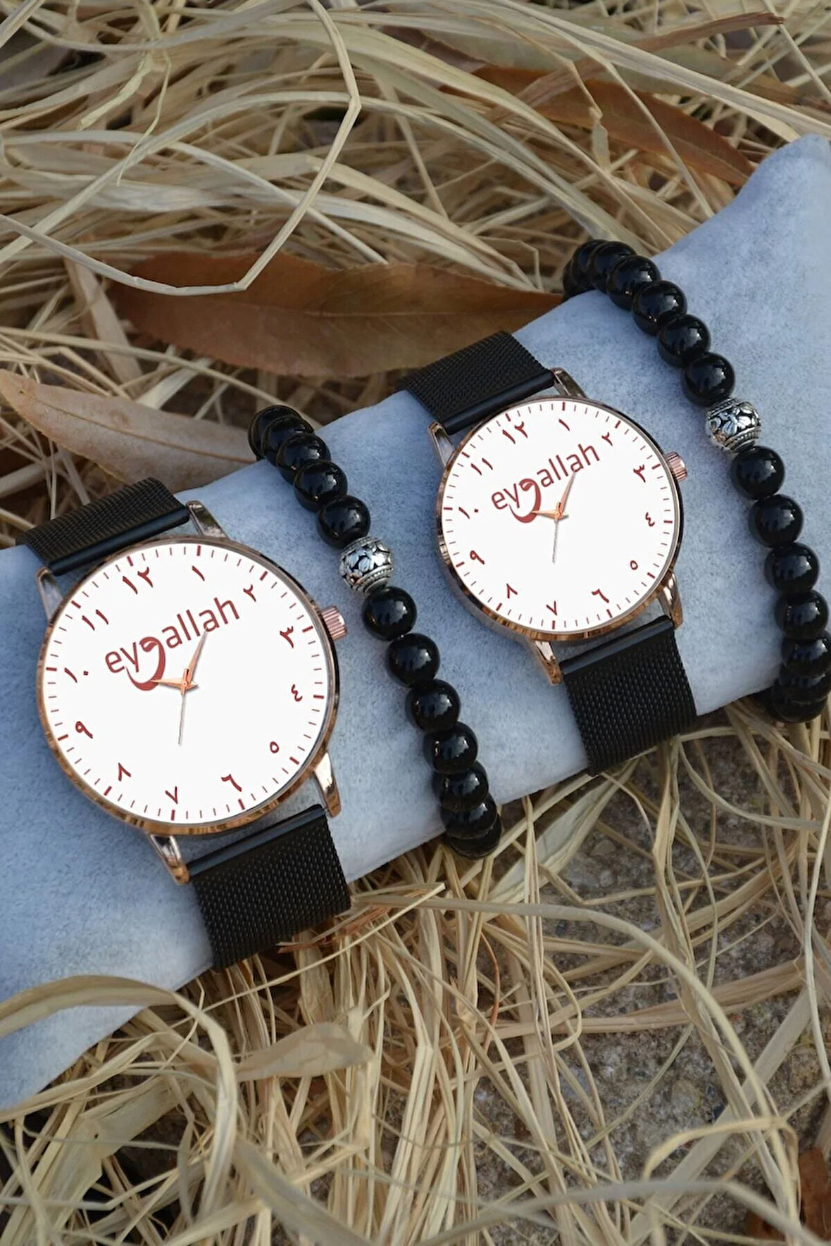 Çift Saatleri Sevgili Saati Arapça Kadran Eyvallah Yazılı Çift Kol Saatleri