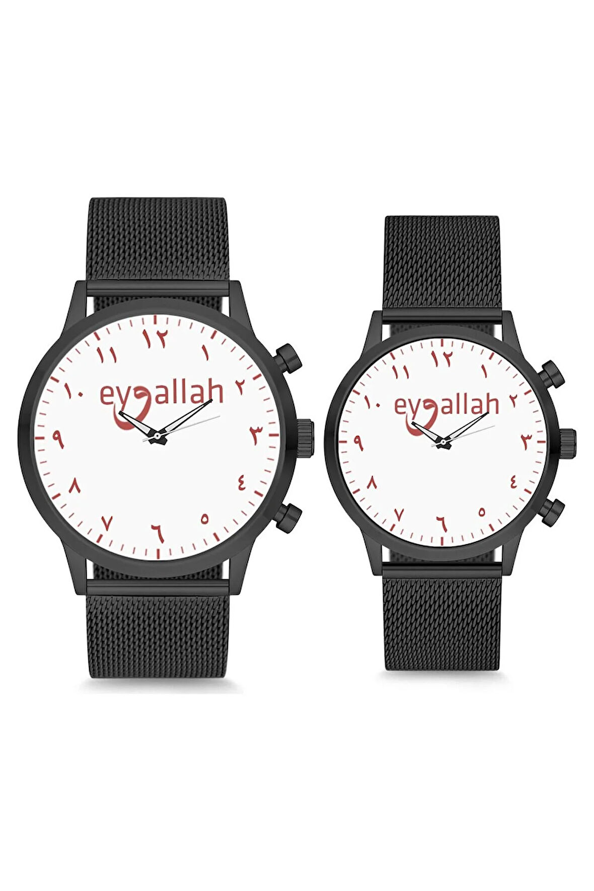 Çift Saatleri Sevgili Saati Siyah Eyvallah Arapça Kadran Çift Kol Saati