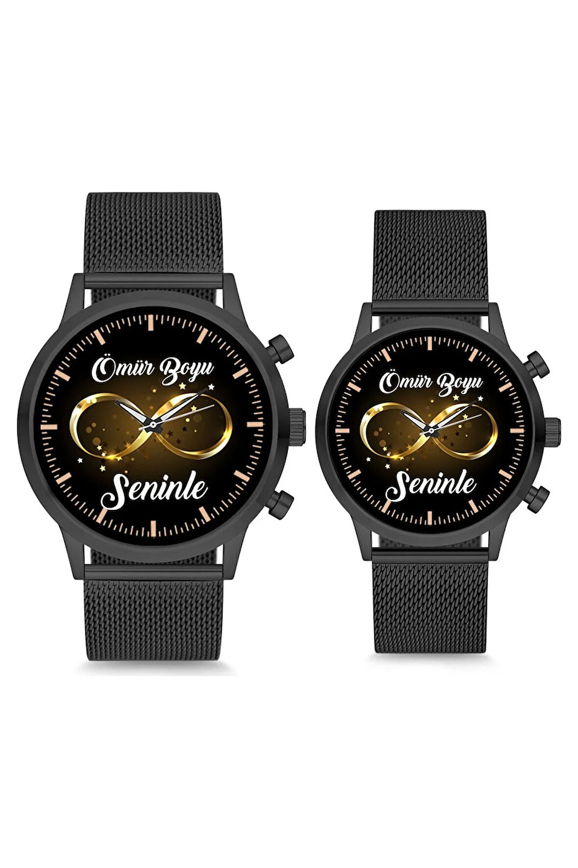 Çift Saatleri Sevgili Saati Siyah Ömür Boyu Seninle Sonsuzluk Çift Kol Saati