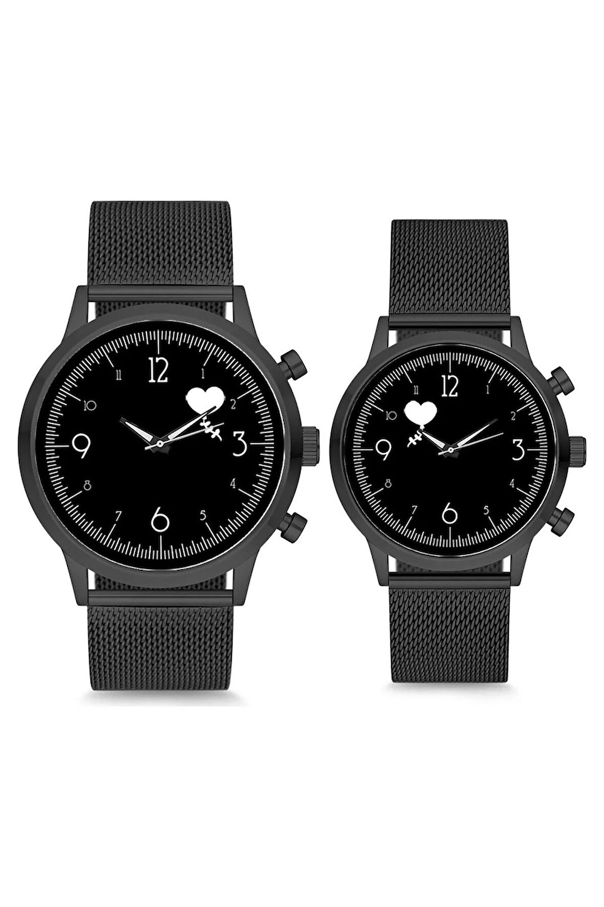 Çift Saatleri Sevgili Saati Siyah Uçan Kalp Çift Kol Saati