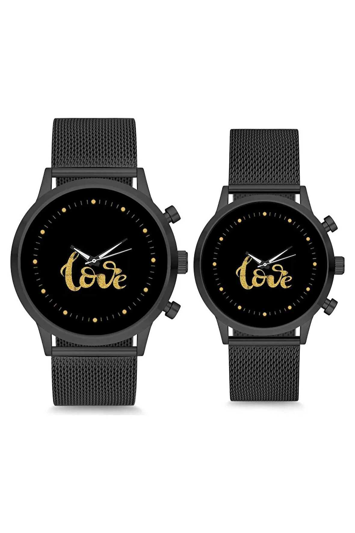 Çift Saatleri Sevgili Saati Siyah Love Baskılı Çift Kol Saati