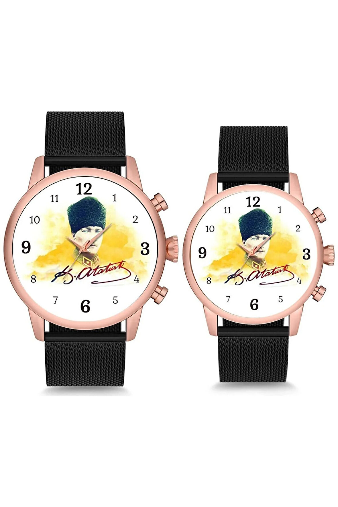 Çift Saatleri Sevgili Saati Atatürk İmzalı ve Silüet Çift Kol Saati
