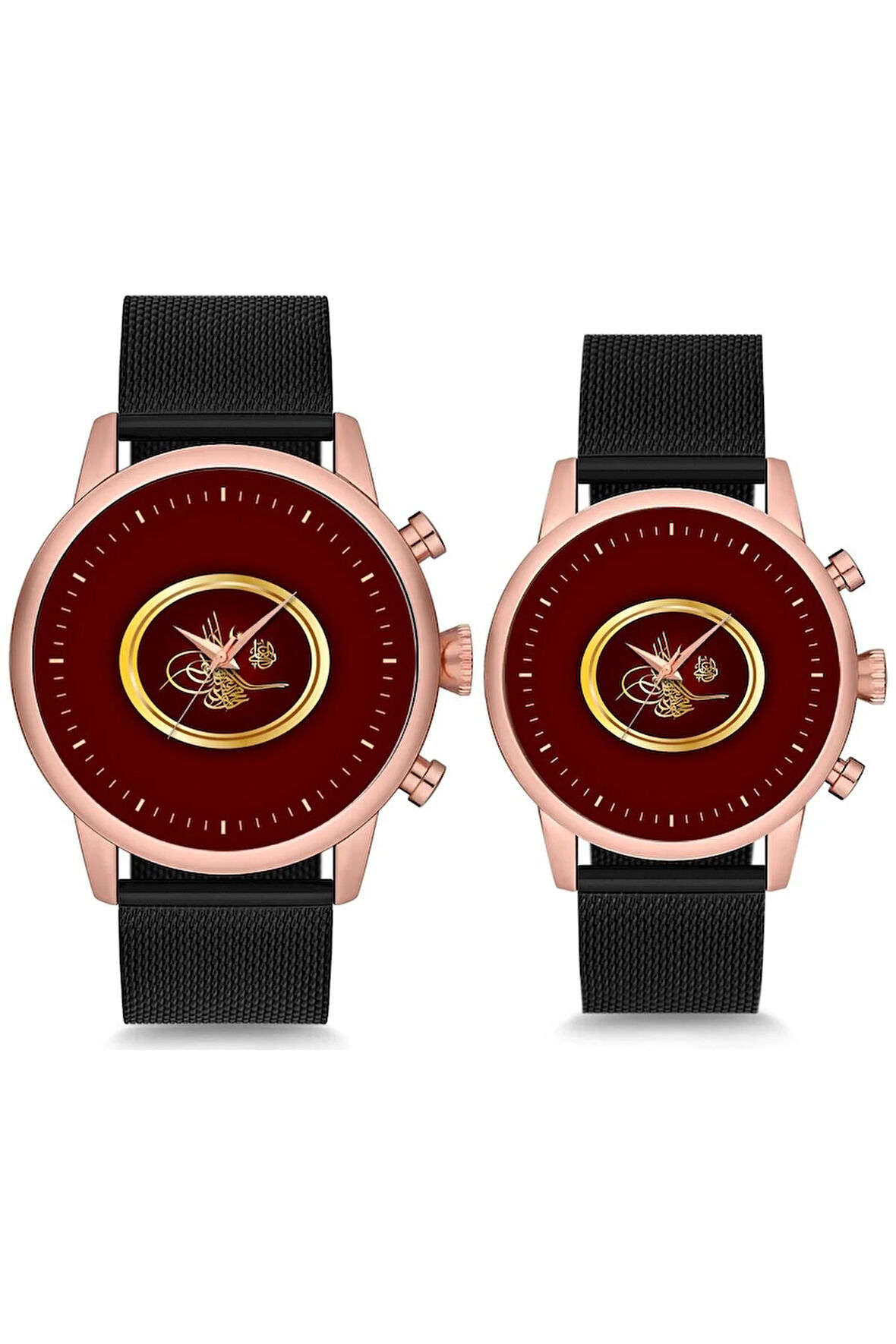 Çift Saatleri Sevgili Saati Osmanlı Tuğrası Kırmızı Çift Kol Saati