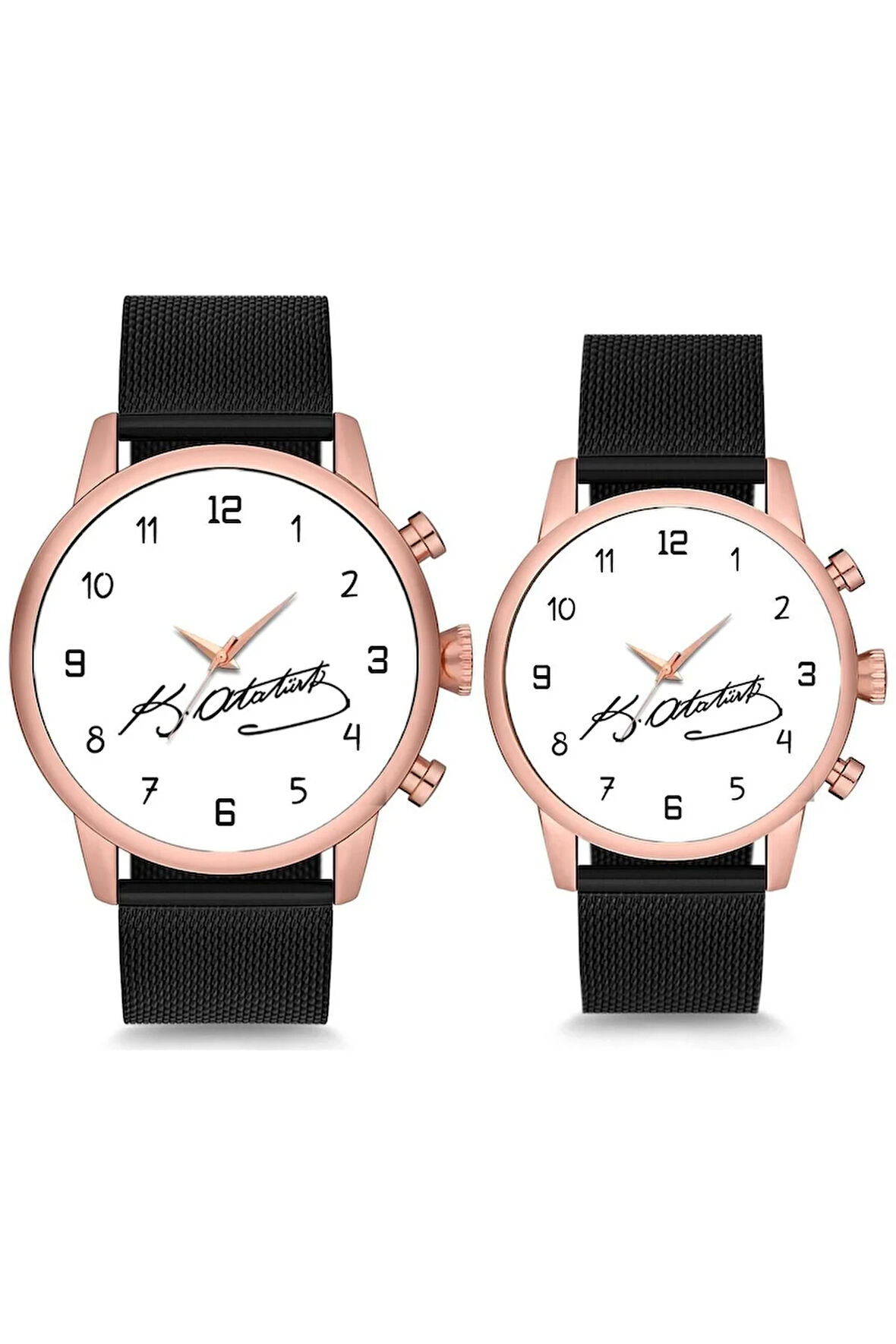 Çift Saatleri Sevgili Saati Beyaz Sade Kadran Atatürk İmzalı Çift Kol Saati