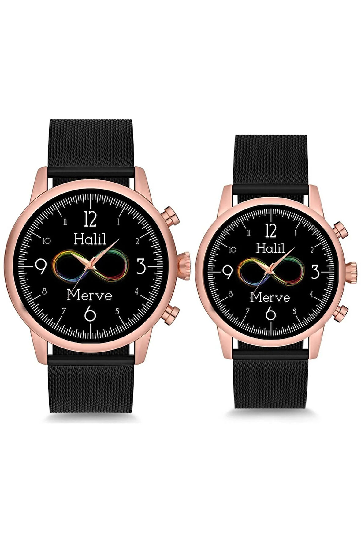 Çift Saatleri Renkli Sonsuzluk Sevgili Saati İsimli ve Tarihli Çift Kol Saatleri