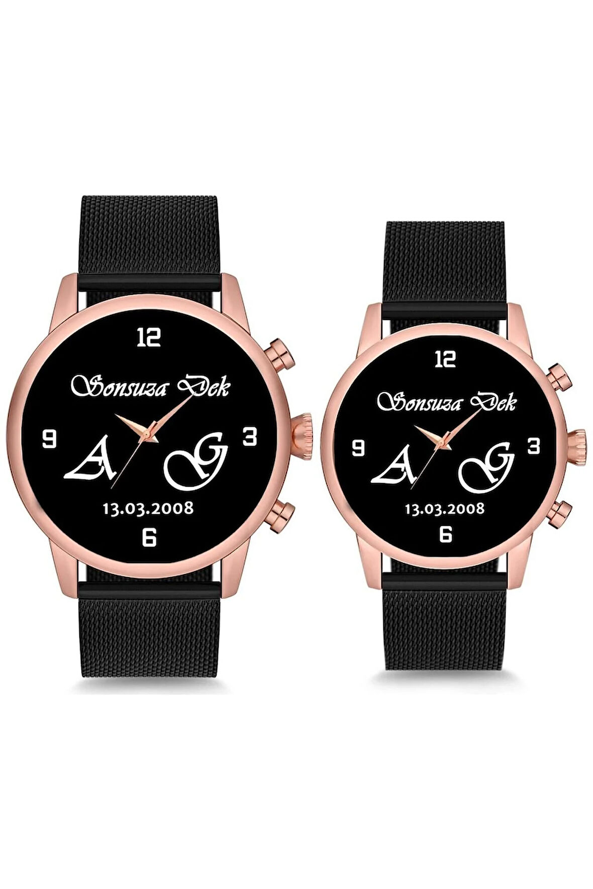 Çift Saatleri Sevgili Saati Sonsuza Dek İsimli ve Tarihli Çift Kol Saatleri