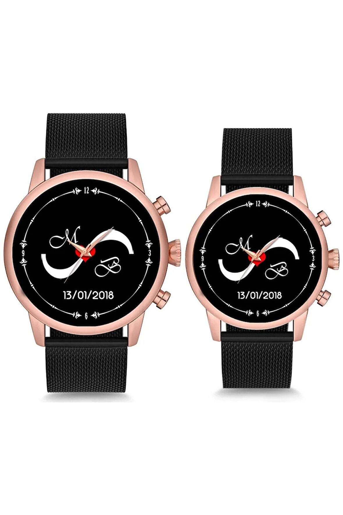 Çift Saatleri Sevgili Saati Sade Sonsuzluk İçerisinde Harf ve Tarihli Çift Kol Saatleri