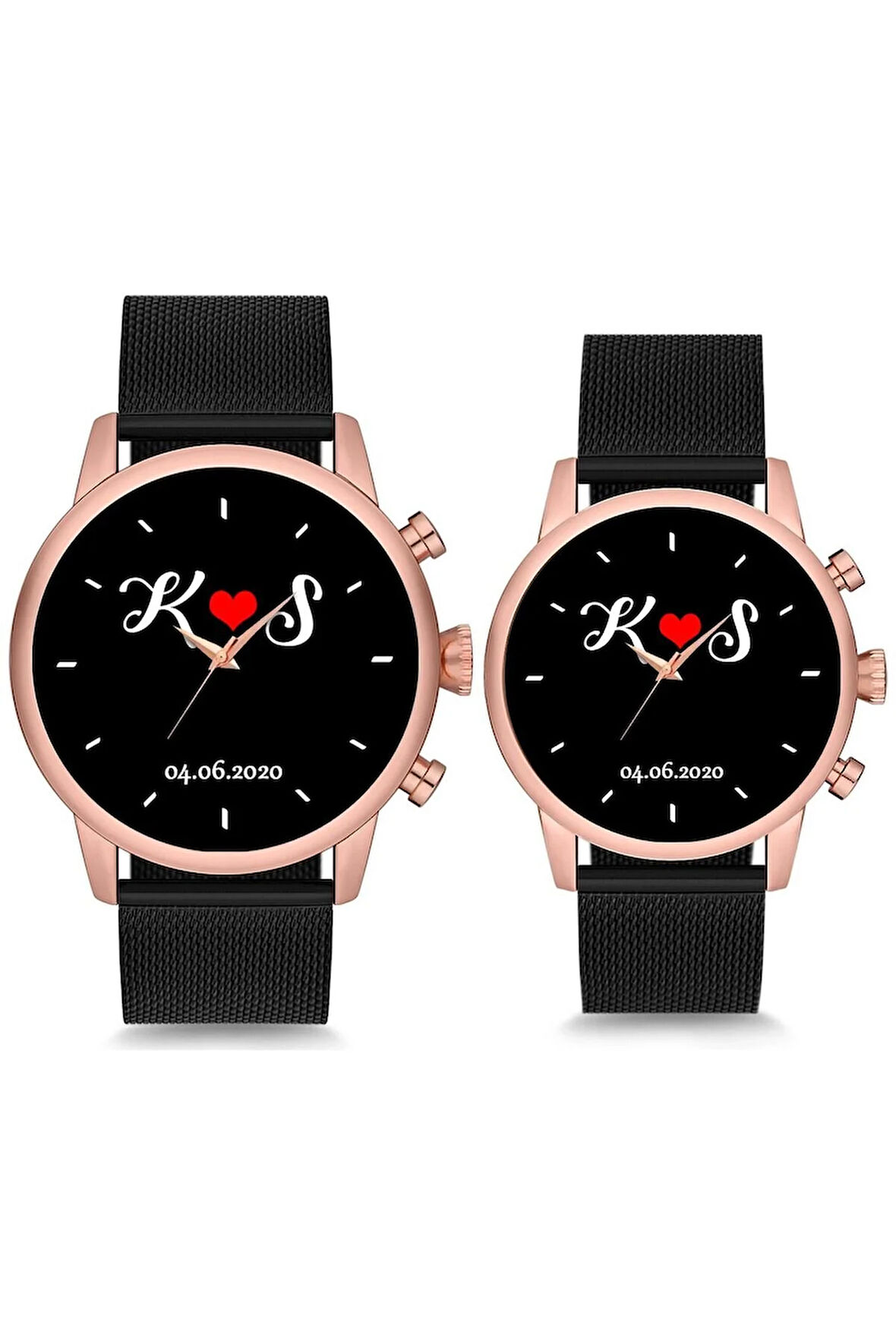 Çift Saatleri Sevgili Saati Tire Kadran İsimli ve Tarihli Çift Kol Saatleri