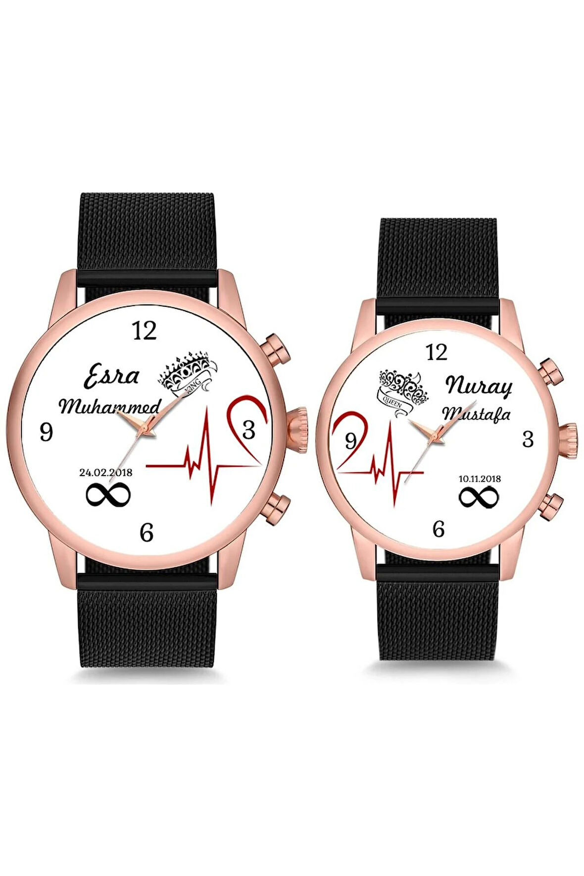 Çift Saatleri Sevgili Saati Ritim Kalp İsimli ve Tarihli Çift Kol Saatleri