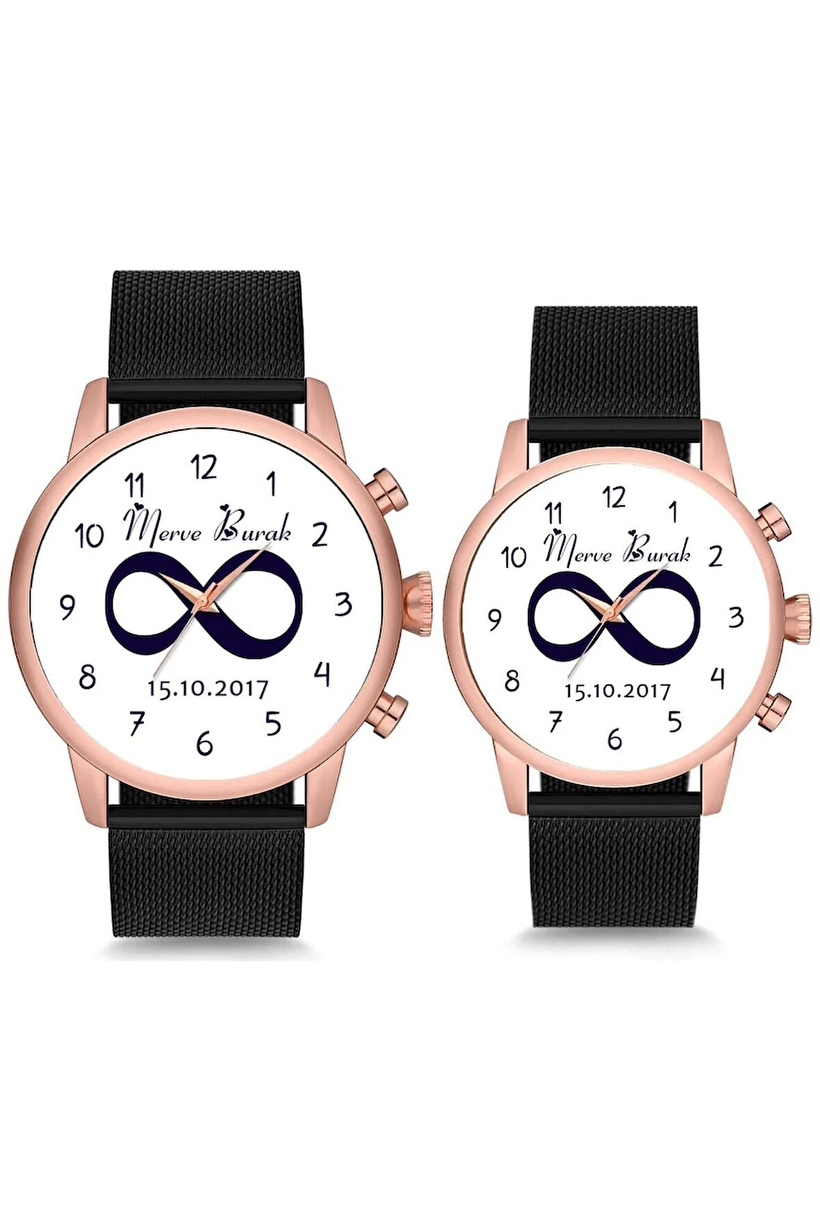 Çift Saatleri Sevgili Saati Beyaz Sonsuzluk İsimli ve Tarihli Çift Kol Saatleri