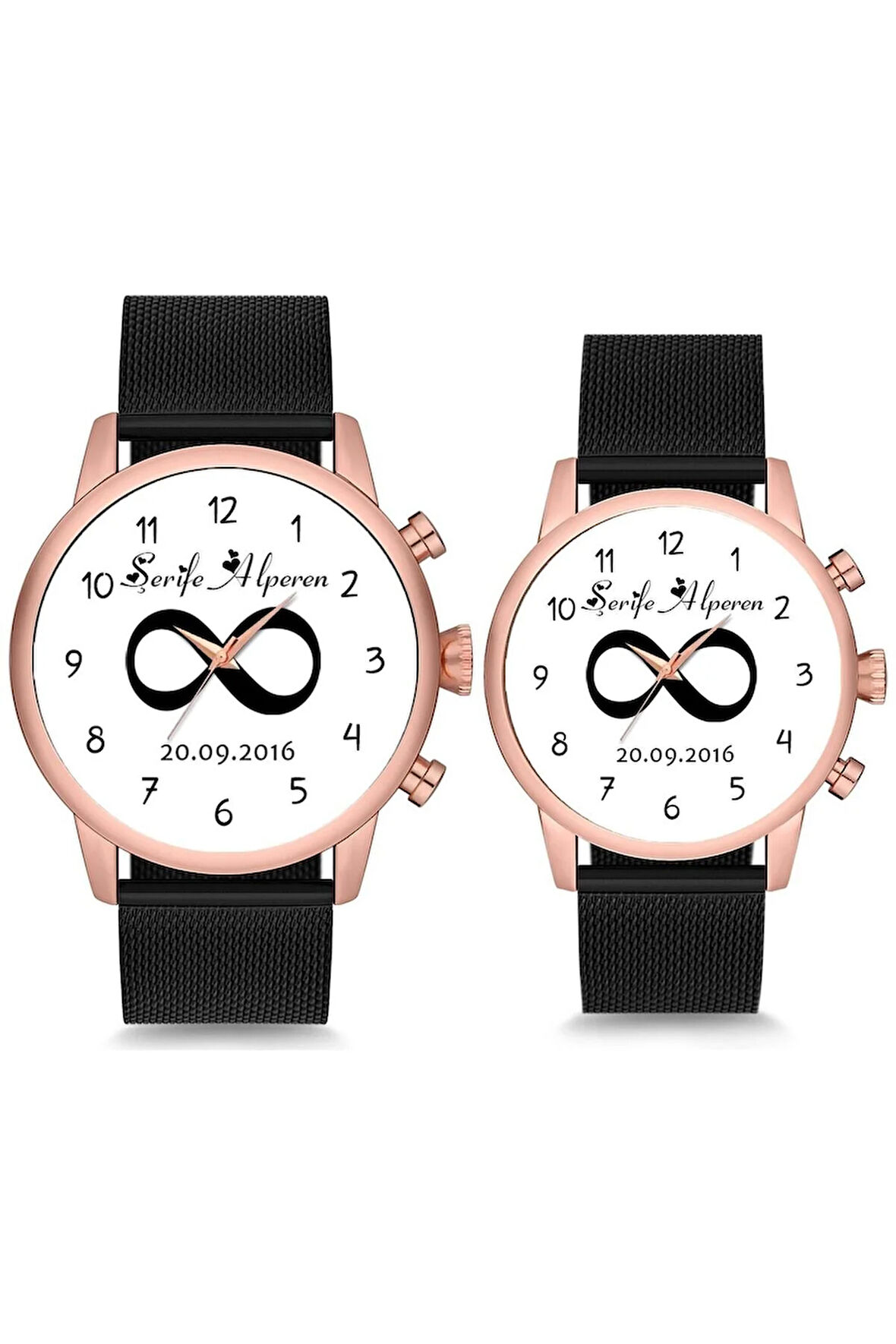 Çift Saatleri Sevgili Saati Beyaz Sonsuzluk Tarih ve İsim Baskılı Çift Kol Saatleri