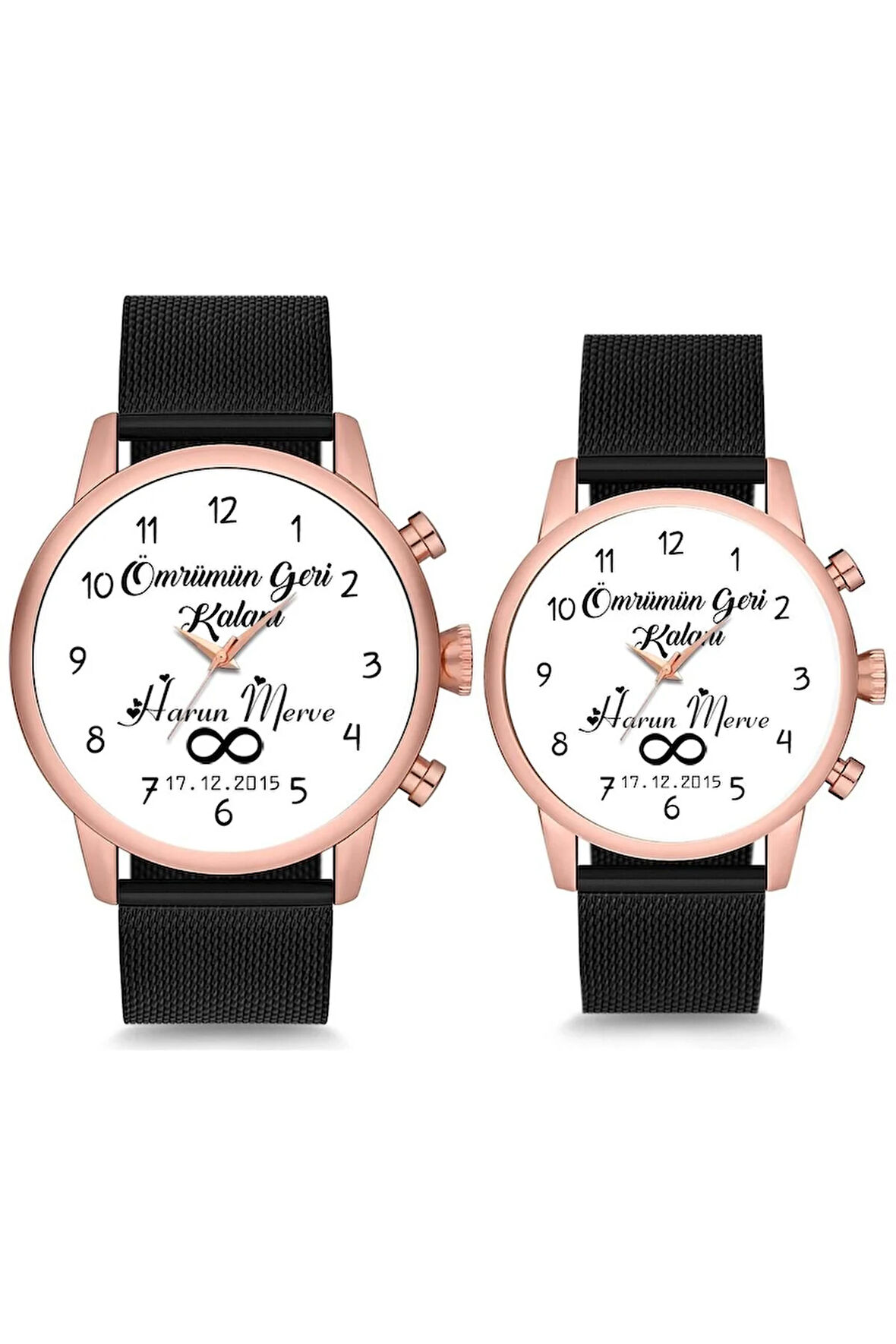 Çift Saatleri Sevgili Saati Ömrümün Geri Kalanı İsimli ve Tarihli Çift Kol Saatleri