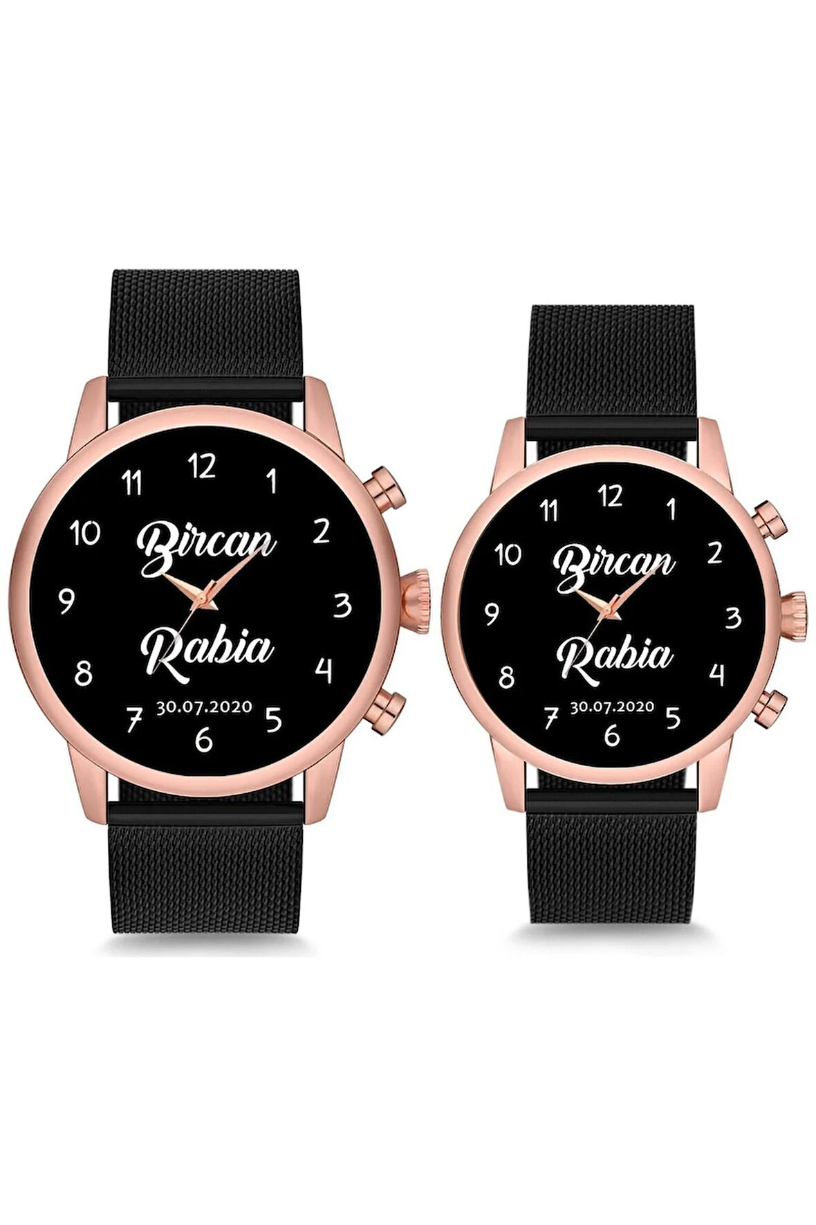Çift Saatleri Sevgili Saati Sade İsimli ve Tarihli Çift Kol Saatleri