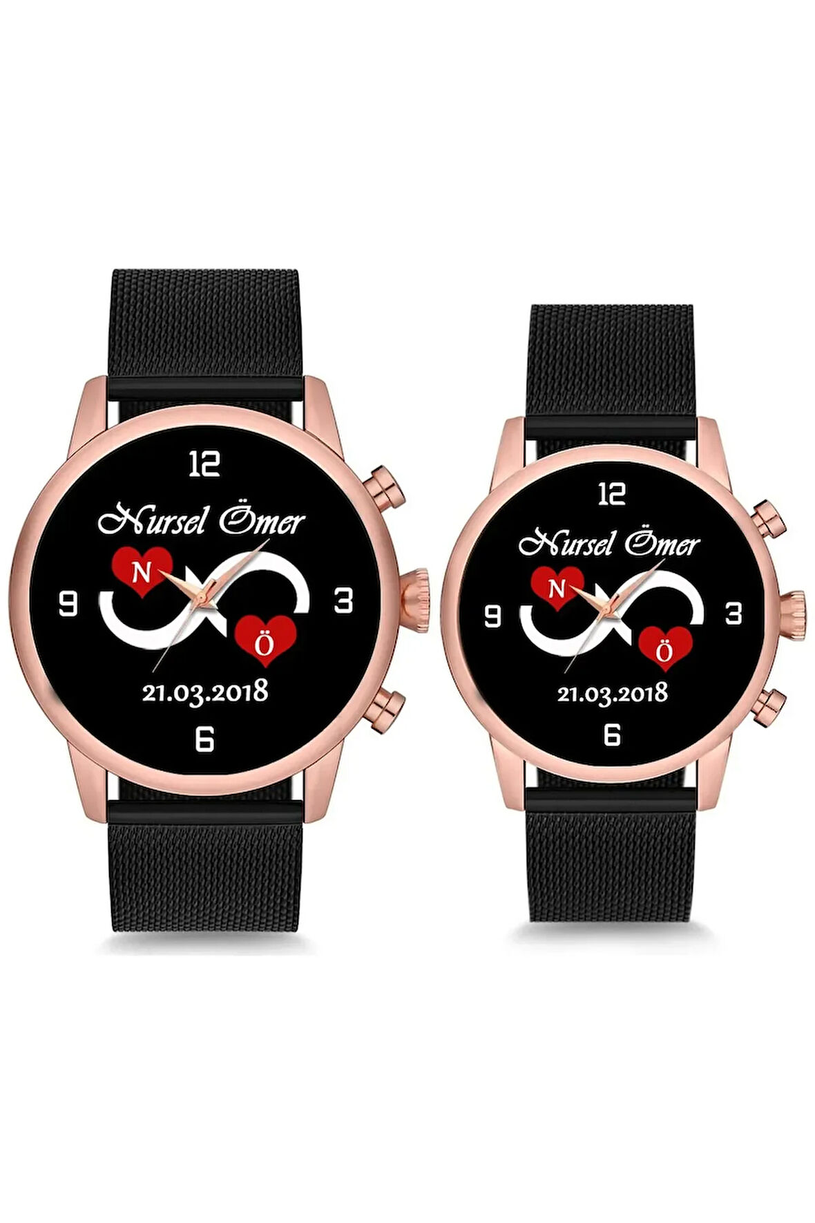 Çift Saatleri Sevgili Saati Sonsuzluk Kalpli Harf ve Tarihli Çift Kol Saatleri