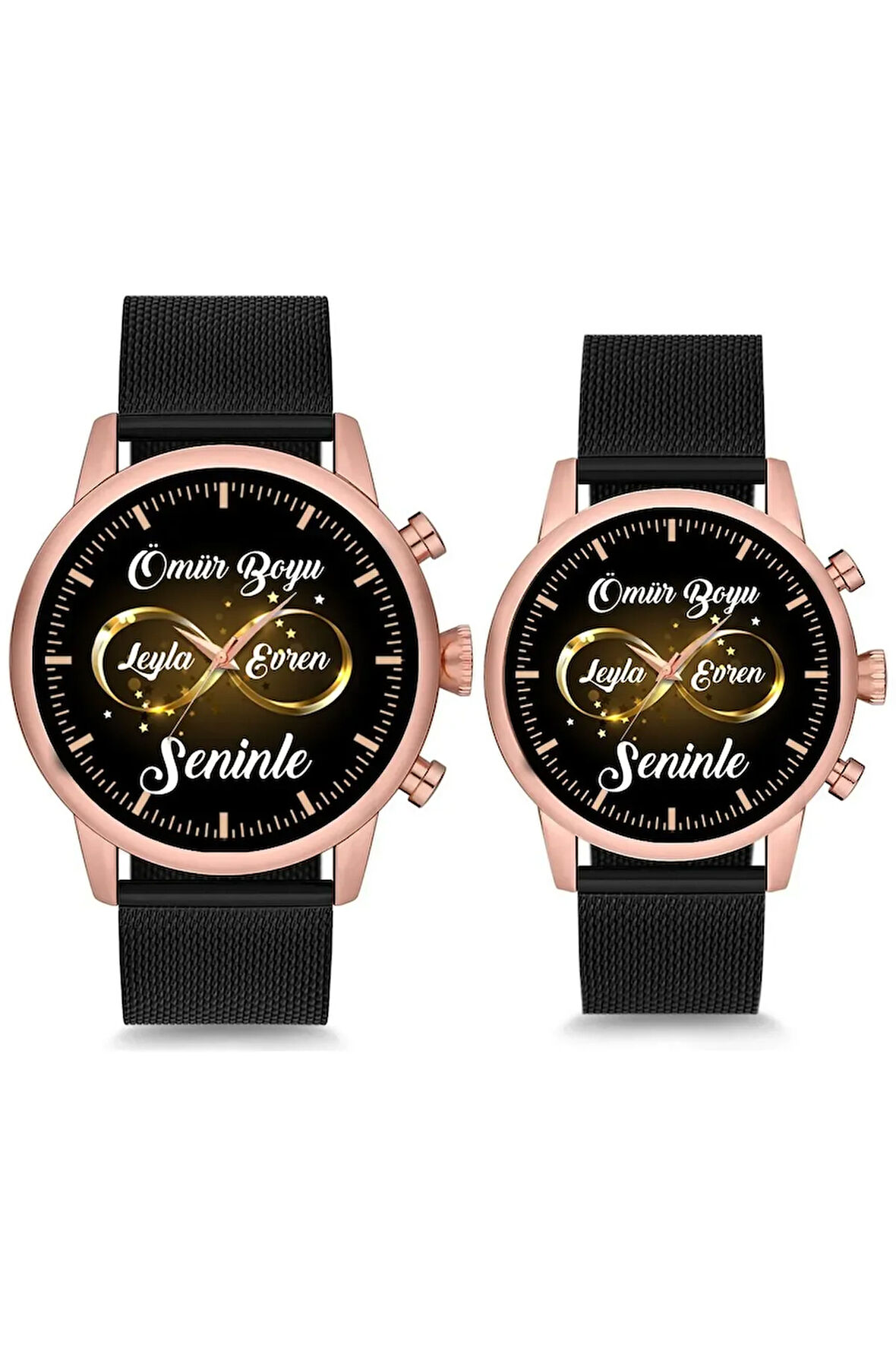 Çift Saatleri Ömür Boyu Seninle Sonsuzluk Sevgili Çift Kol Saatleri İsimli ve Tarihli