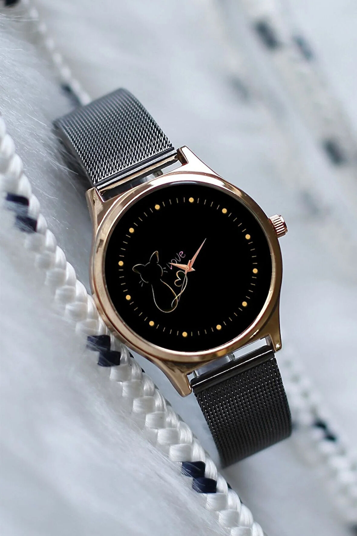 Kadın Kol Saati Kedili Love Kol Saati