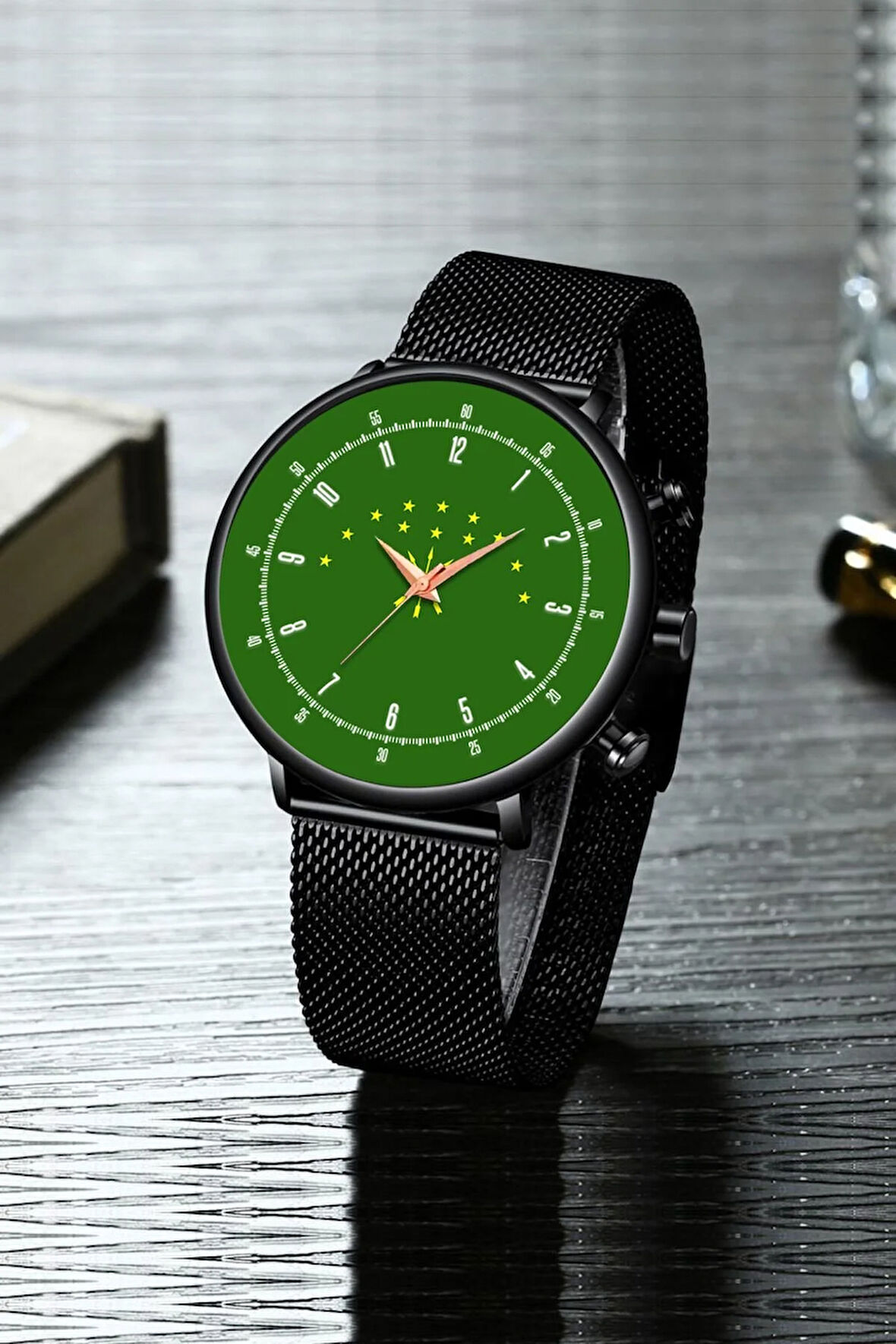 Çerkez Erkek Kol Saati | Çerkez Amblemli Yeşil Erkek Kol Saati