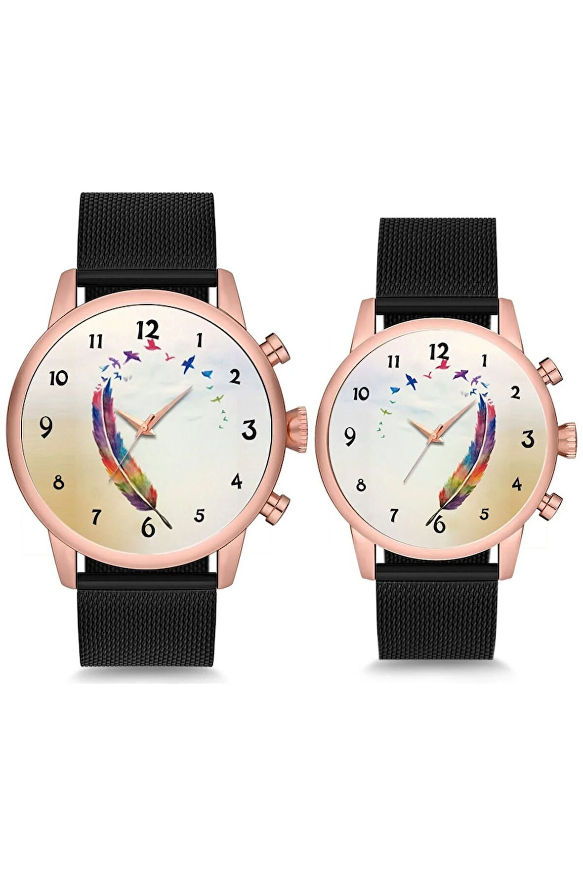 Kalp Şeklinde Tüy Çift Sevgili Kol Saati