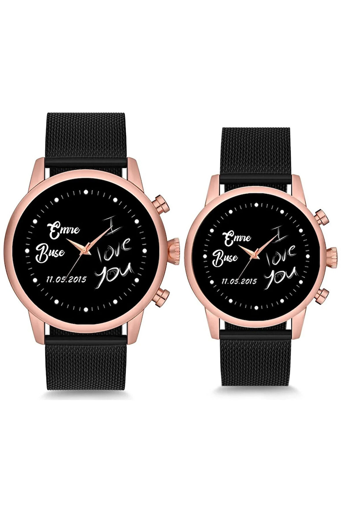 I Love You İsimli ve Tarihli Sevgili Çift Kol Saatleri
