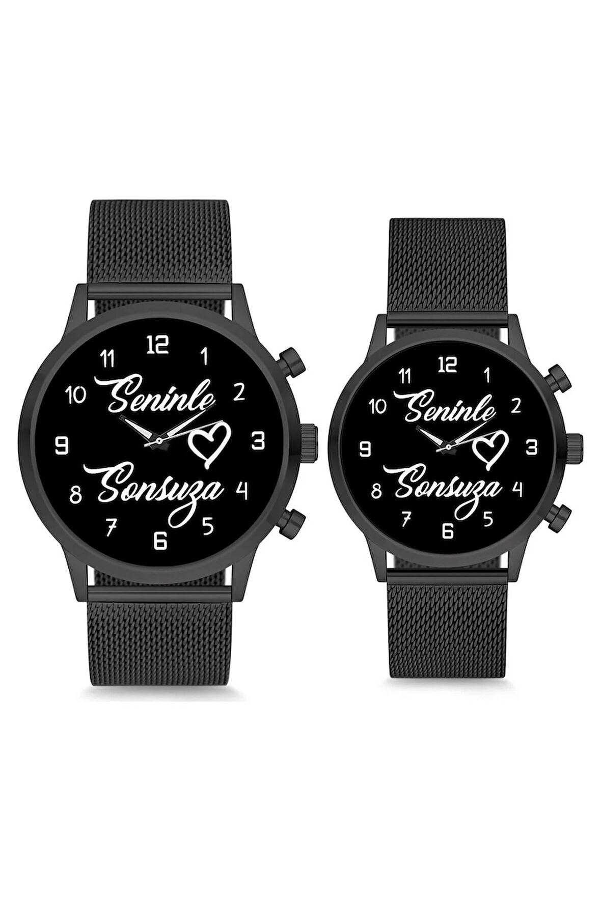 Siyah Seninle Sonsuza Kalpli Çift Sevgili Kol Saati