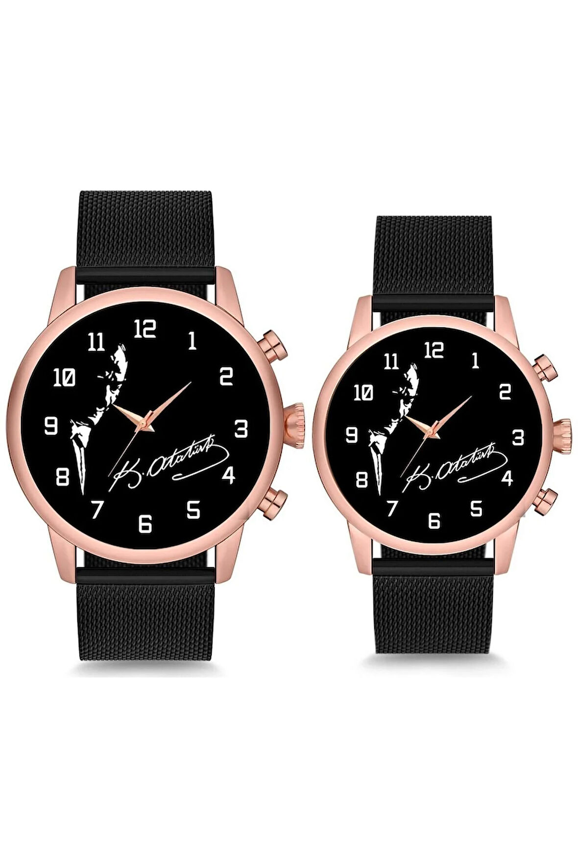 Atatürk İmzalı ve Silüet Çift Sevgili Kol Saati