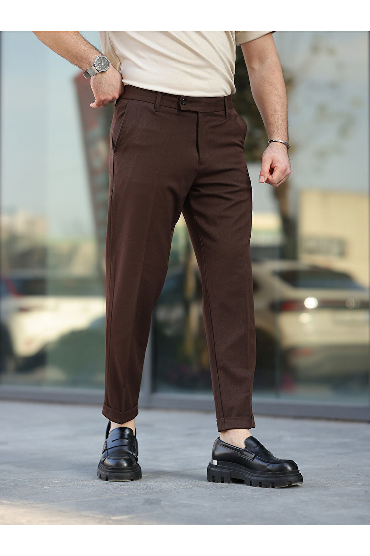 ERKEK PREMİUM DUBLE PAÇA BEL DESTEKLİ KUMAŞ PANTOLON