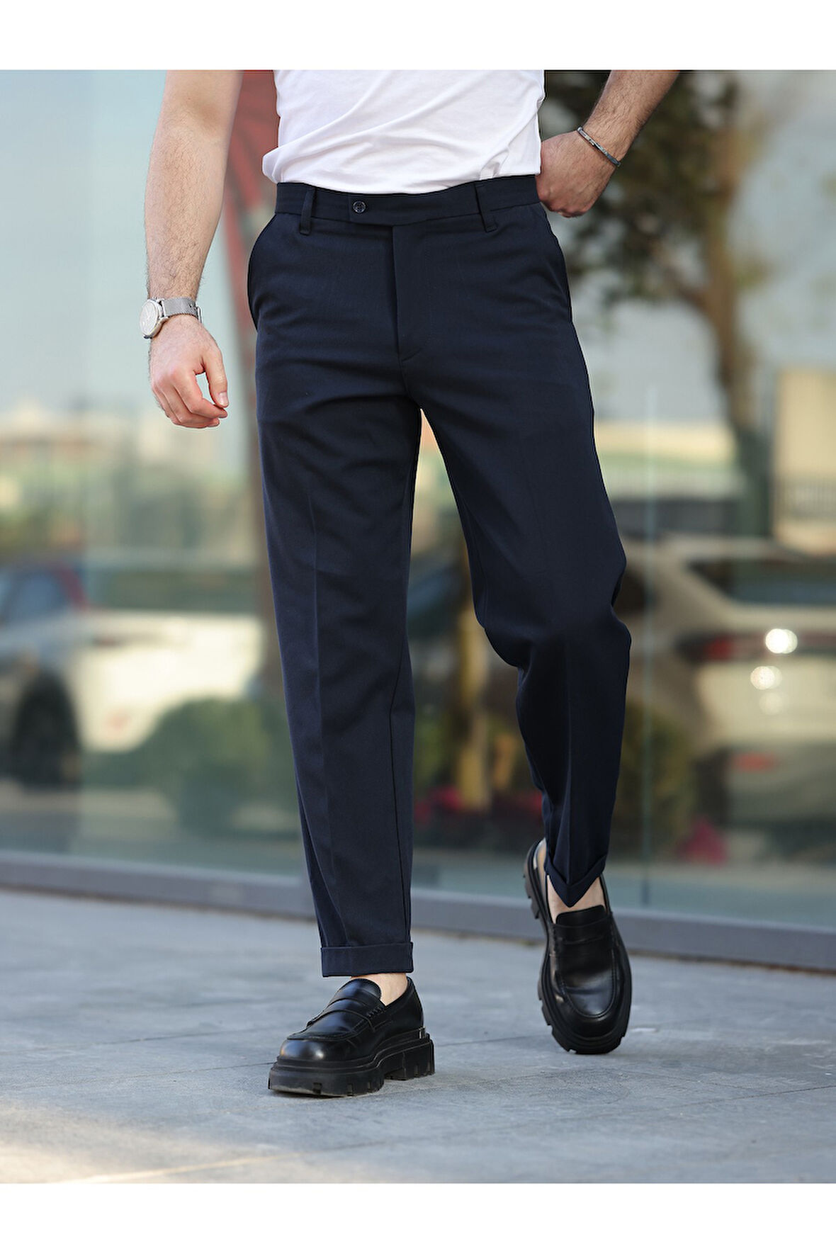 ERKEK PREMİUM DUBLE PAÇA BEL DESTEKLİ KUMAŞ PANTOLON