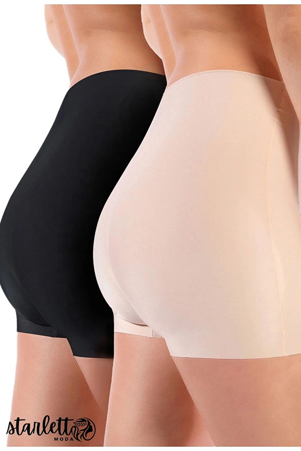 Kadın Siyah / Ten Rengi Dikişsiz Lazer Kesim 2'li Paket Extra Rahat Boxer