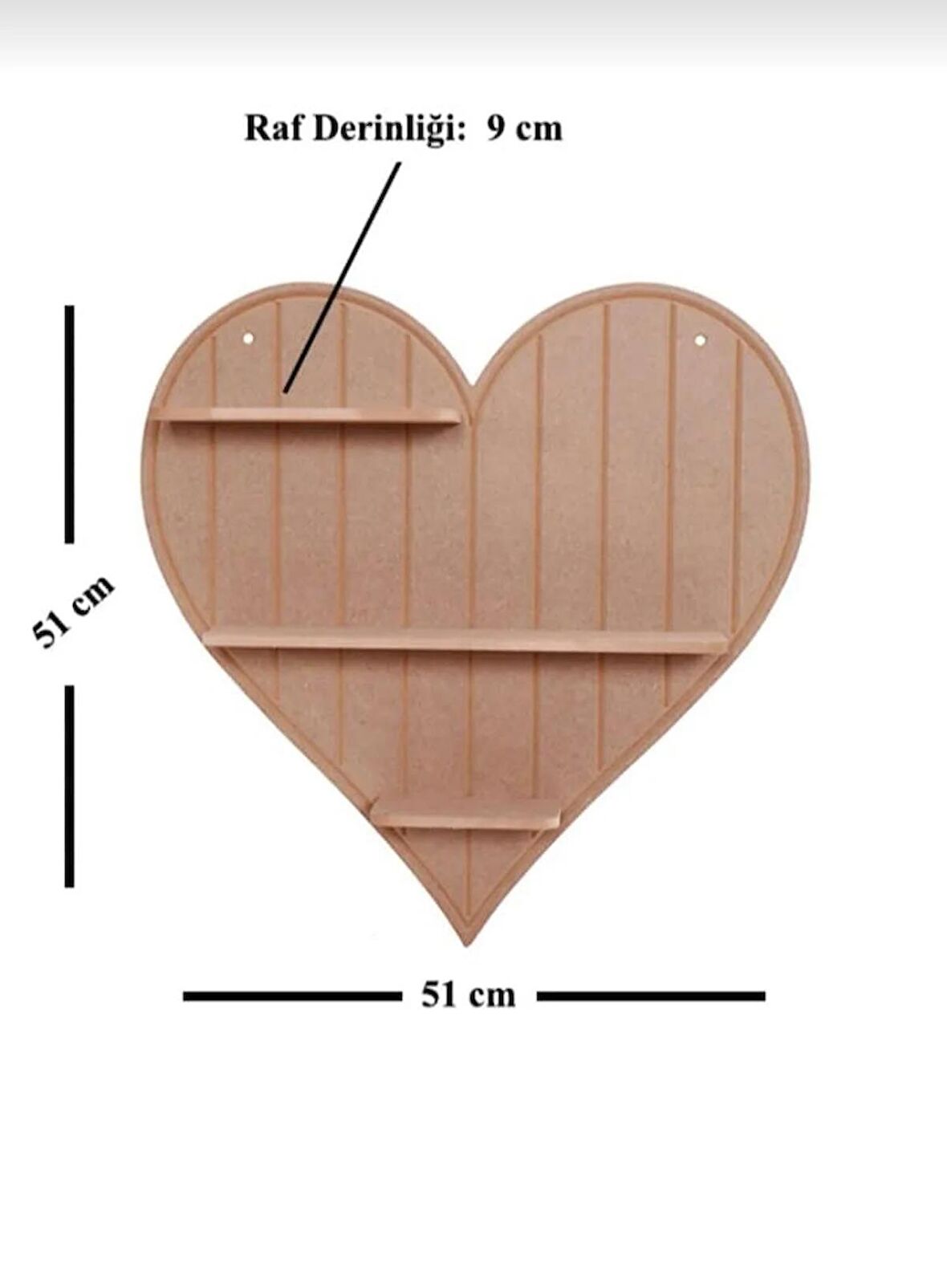 Ahşap Boyanabilir MDF Dekoratif Kalp Duvar Rafı - Terek
