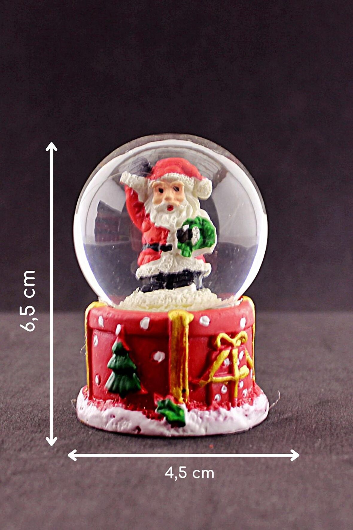 Dekoratif Yılbaşı Merry Christmas El Sallayan Noel Baba Temalı  Mini Boy Işıklı Kar Küresi 6,5 cm