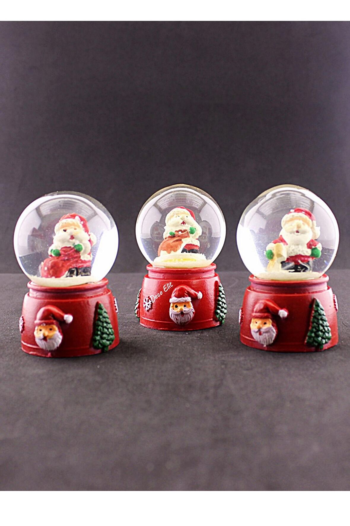 Dekoratif Yeni Yıl Hediyesi 3 Adet Noel Baba Temalı Karışık Mini Boy Işıklı Kar Küresi 6,5 cm