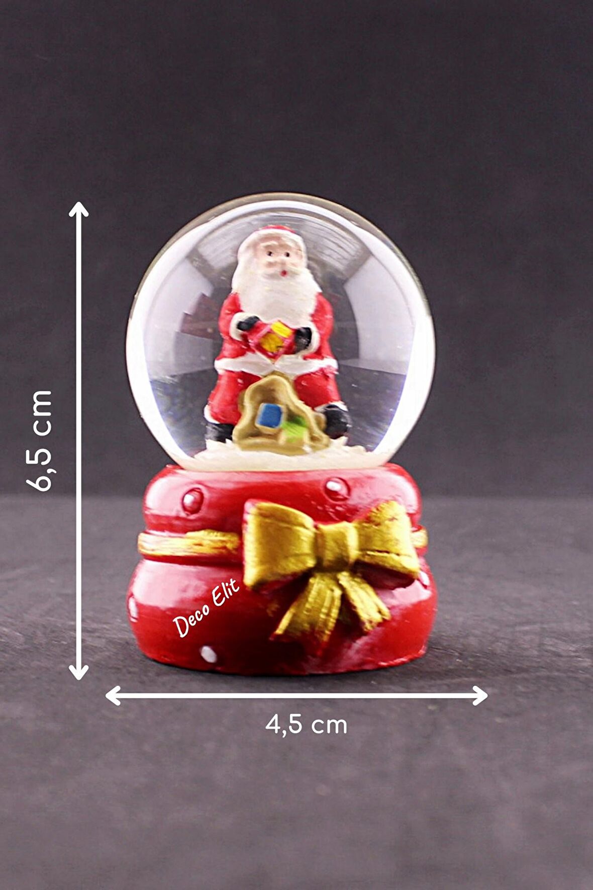 Dekoratif Yeni Yıl Noel Baba Temalı Kurdele Detaylı Mini Boy Işıklı Kar Küresi 6,5 cm