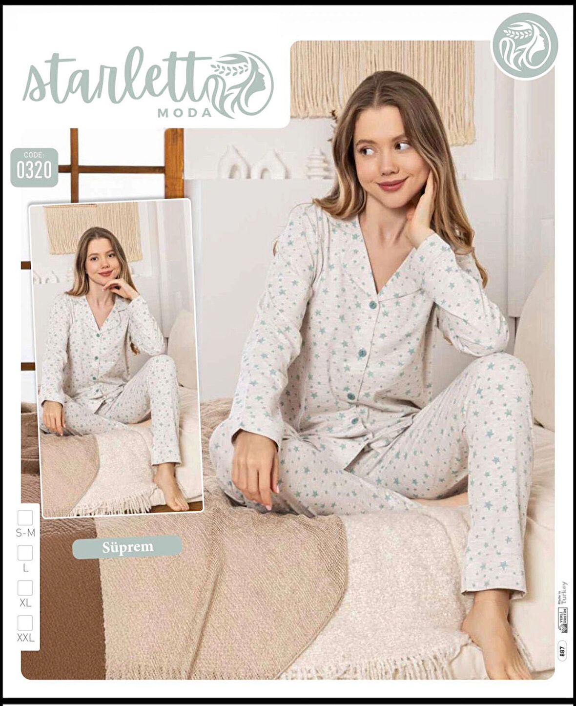 Yıldız Desenli Düğmeli Suprem Pijama Takımı