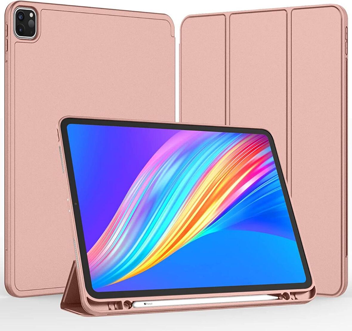 Apple iPad Pro 12.9 5.Nesil 2021 A2378/79/2461/62 Seri Yatay Standlı Stromix Kalemlikli Kılıf- Kalem Şarjına Uygun