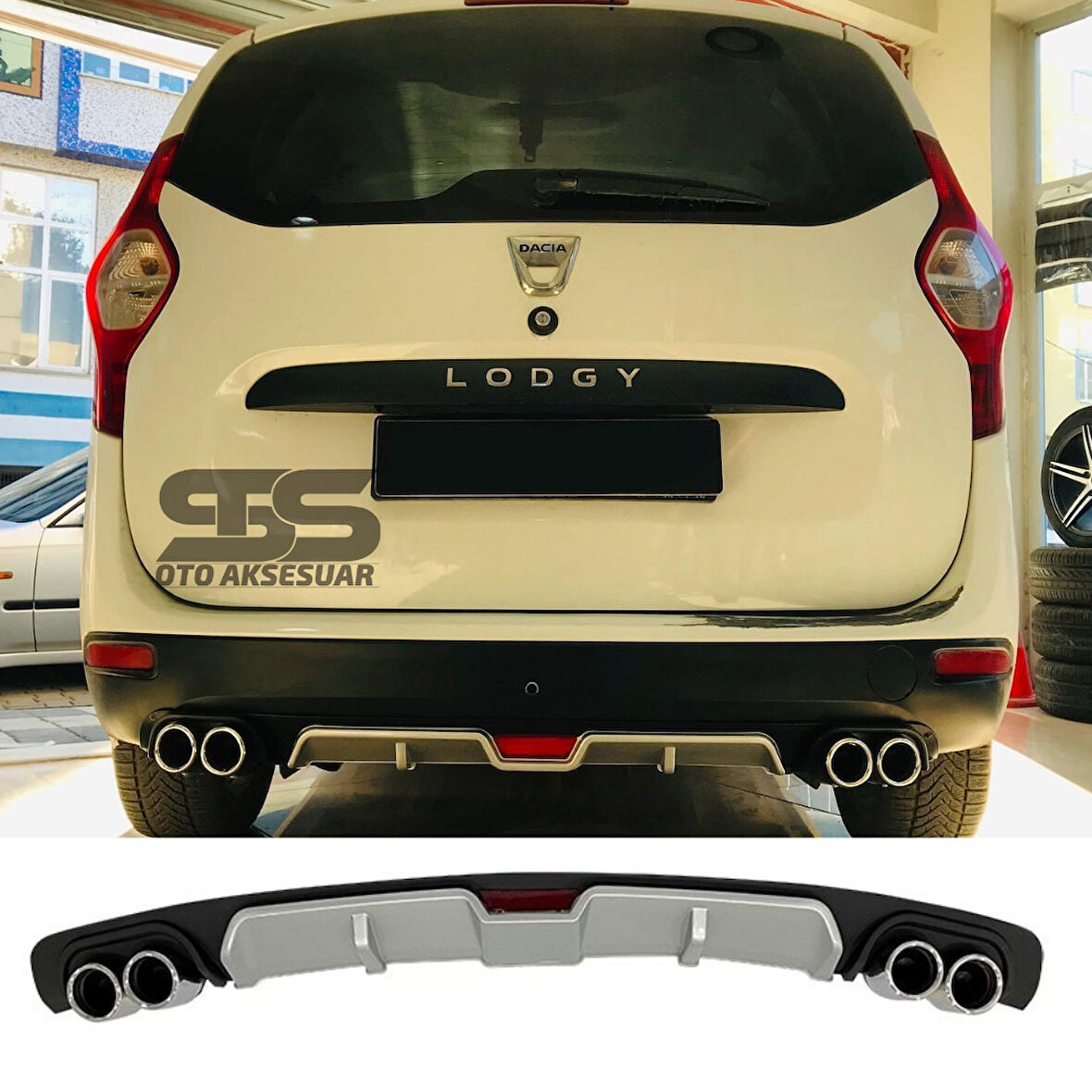 Dacia Lodgy Difüzör Arka Tampon Eki 4 Egzoz Çıkışlı Gri