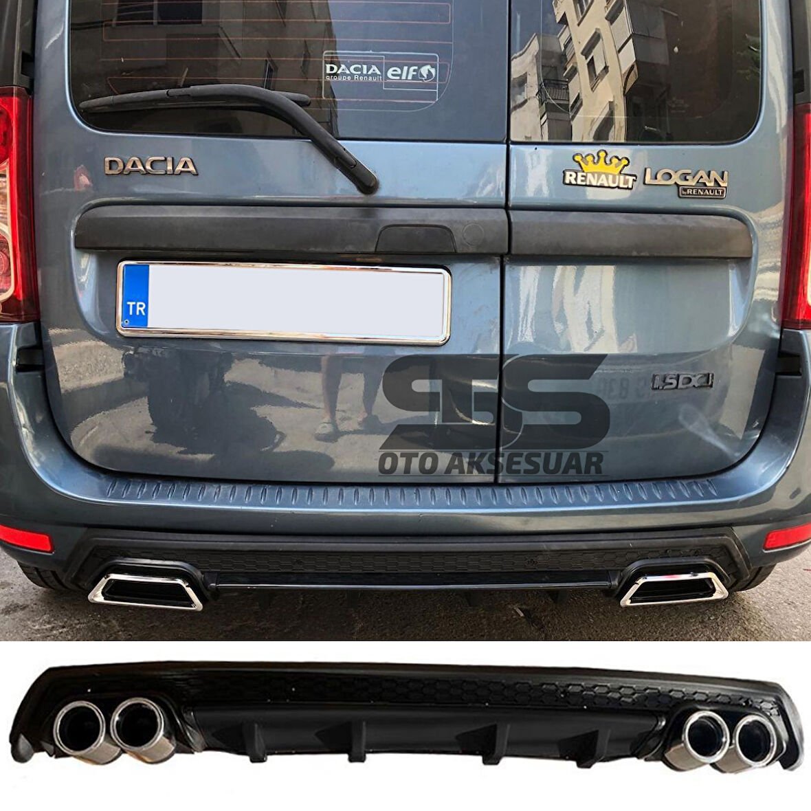 Dacia Logan Difüzör Arka Tampon Eki 4 Egzoz Çıkışlı Siyah Lüx Tip