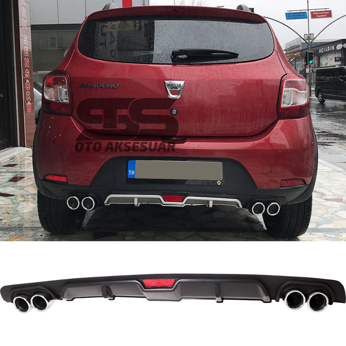 Dacia Sandero Difüzör Arka Tampon Eki 4 Egzoz Çıkışlı Siyah