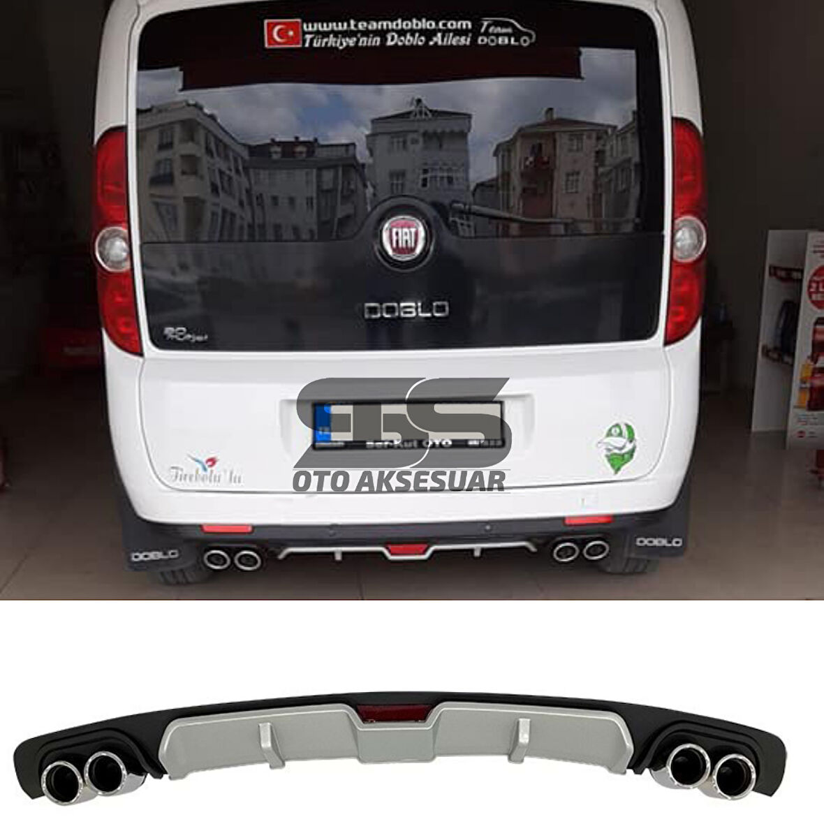 Fiat Doblo D3 D4 Difüzör Arka Tampon Eki 4 Egzoz Çıkışlı Gri