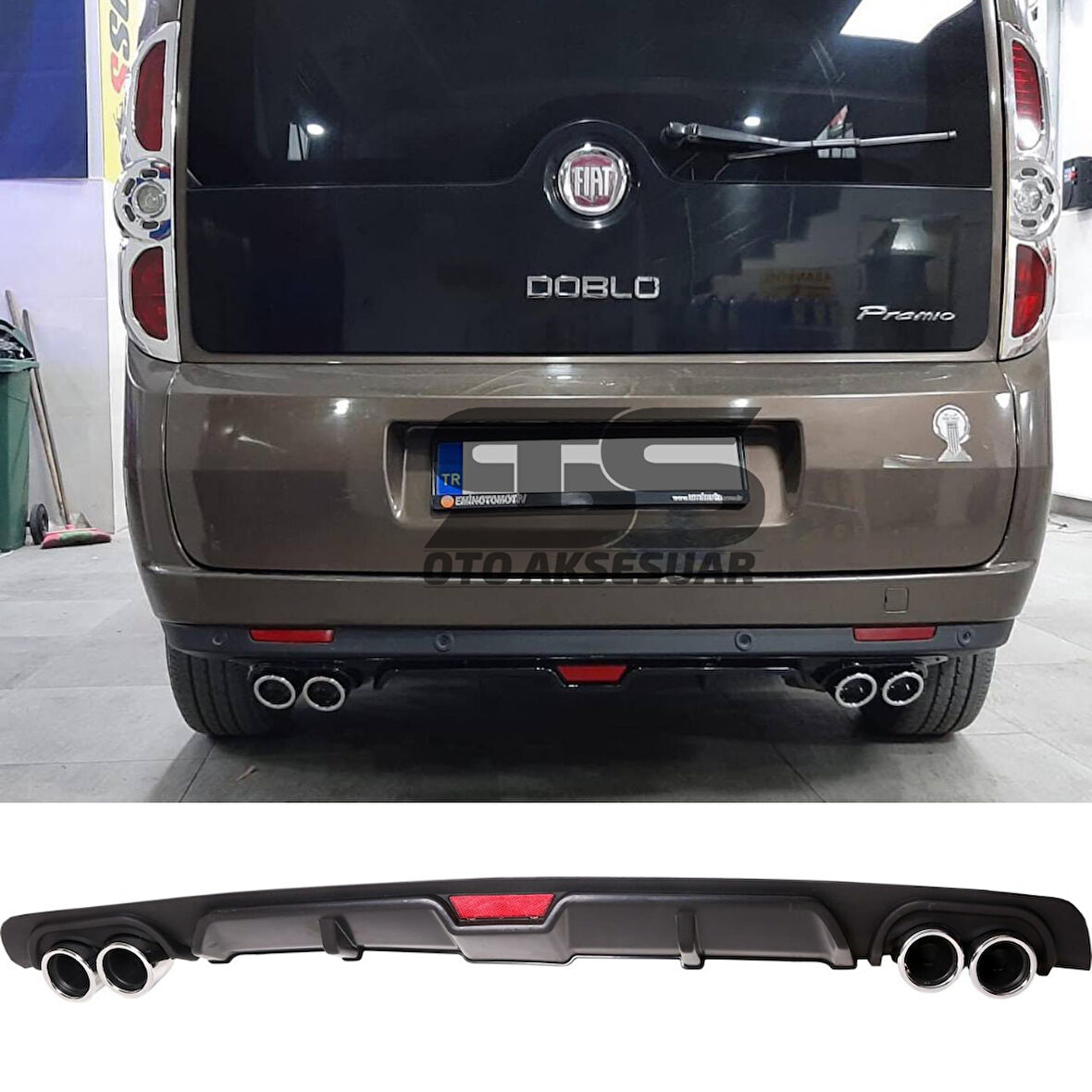 Fiat Doblo D3 D4 Difüzör Arka Tampon Eki 4 Egzoz Çıkışlı Siyah