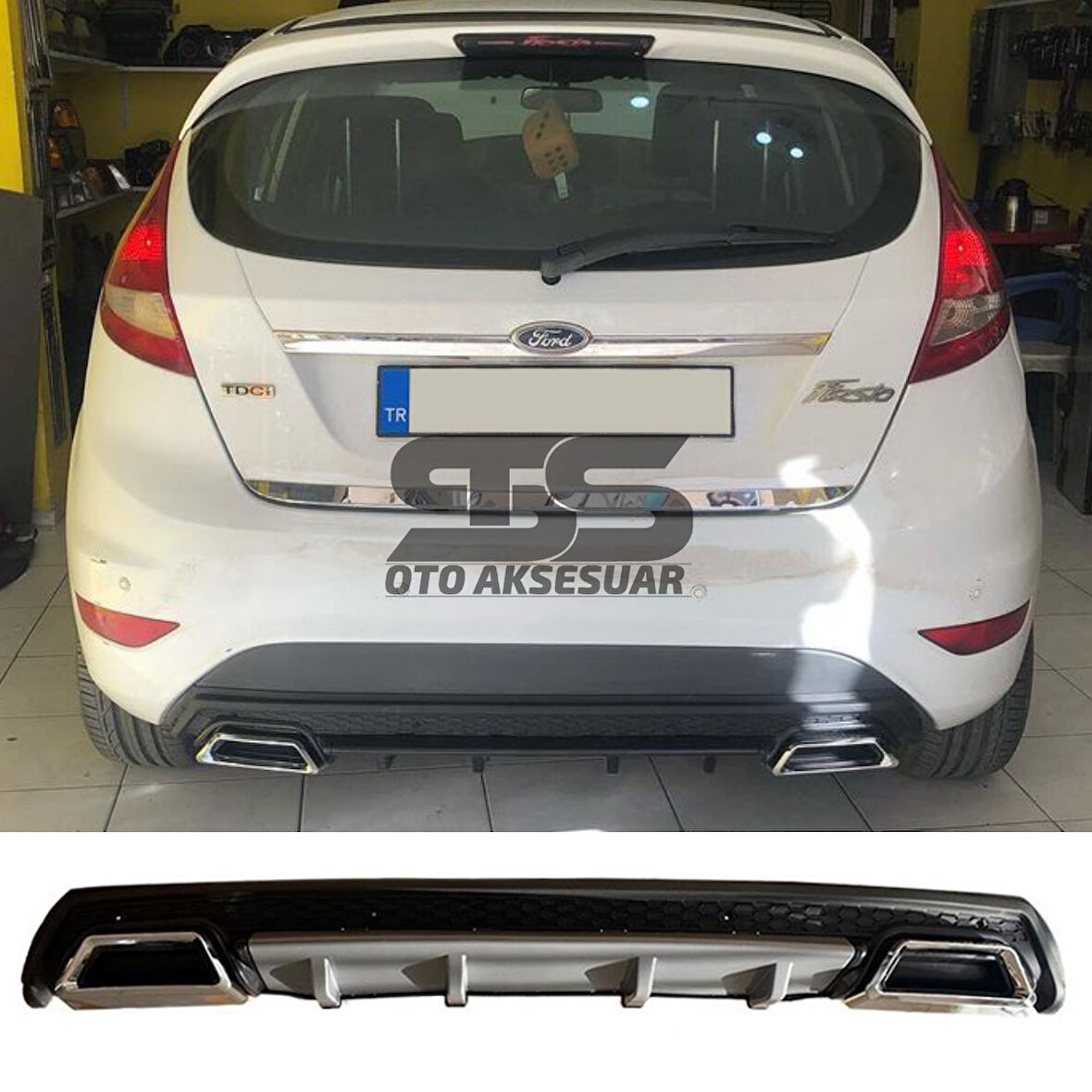 Ford Fiesta Mk7 Difüzör Arka Tampon Eki 2 Egzoz Çıkışlı Gri Lüx Tip