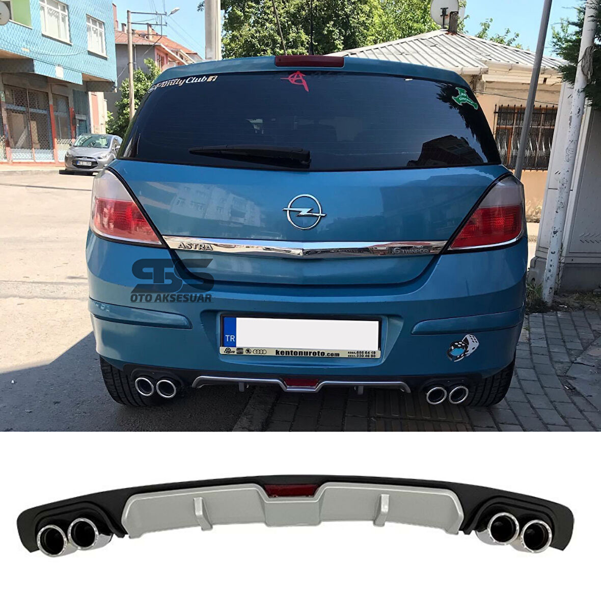 Opel Astra H Difüzör Arka Tampon Eki 4 Egzoz Çıkışlı Siyah Gri