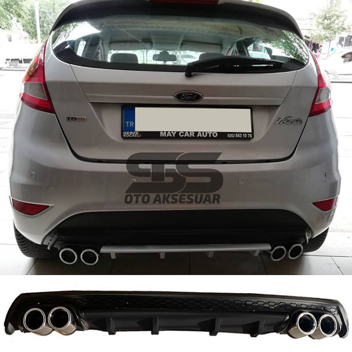 Ford Fiesta Mk7 Difüzör Arka Tampon Eki 4 Egzoz Çıkışlı Siyah Lüx Tip